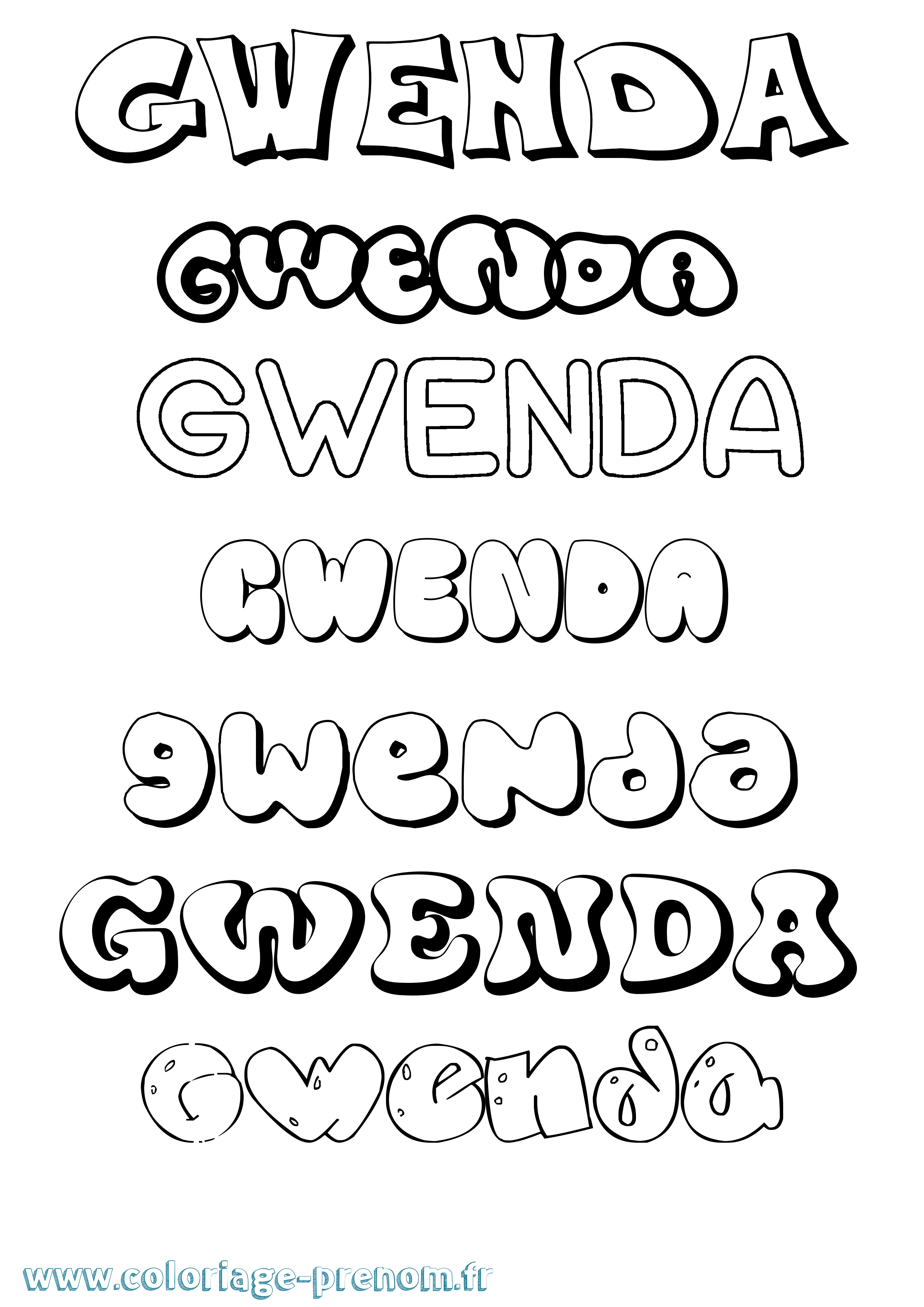 Coloriage Gwenda Bubble Coloriage prénom Gwenda Bubble