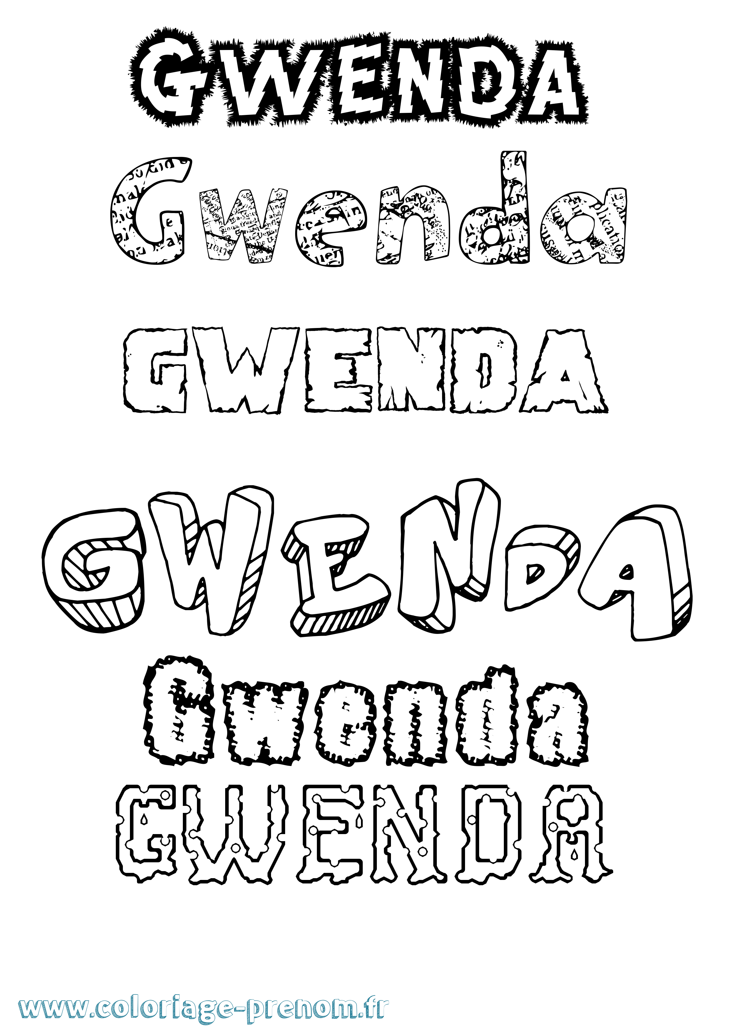 Coloriage Gwenda Destructuré Coloriage prénom Gwenda Destructuré