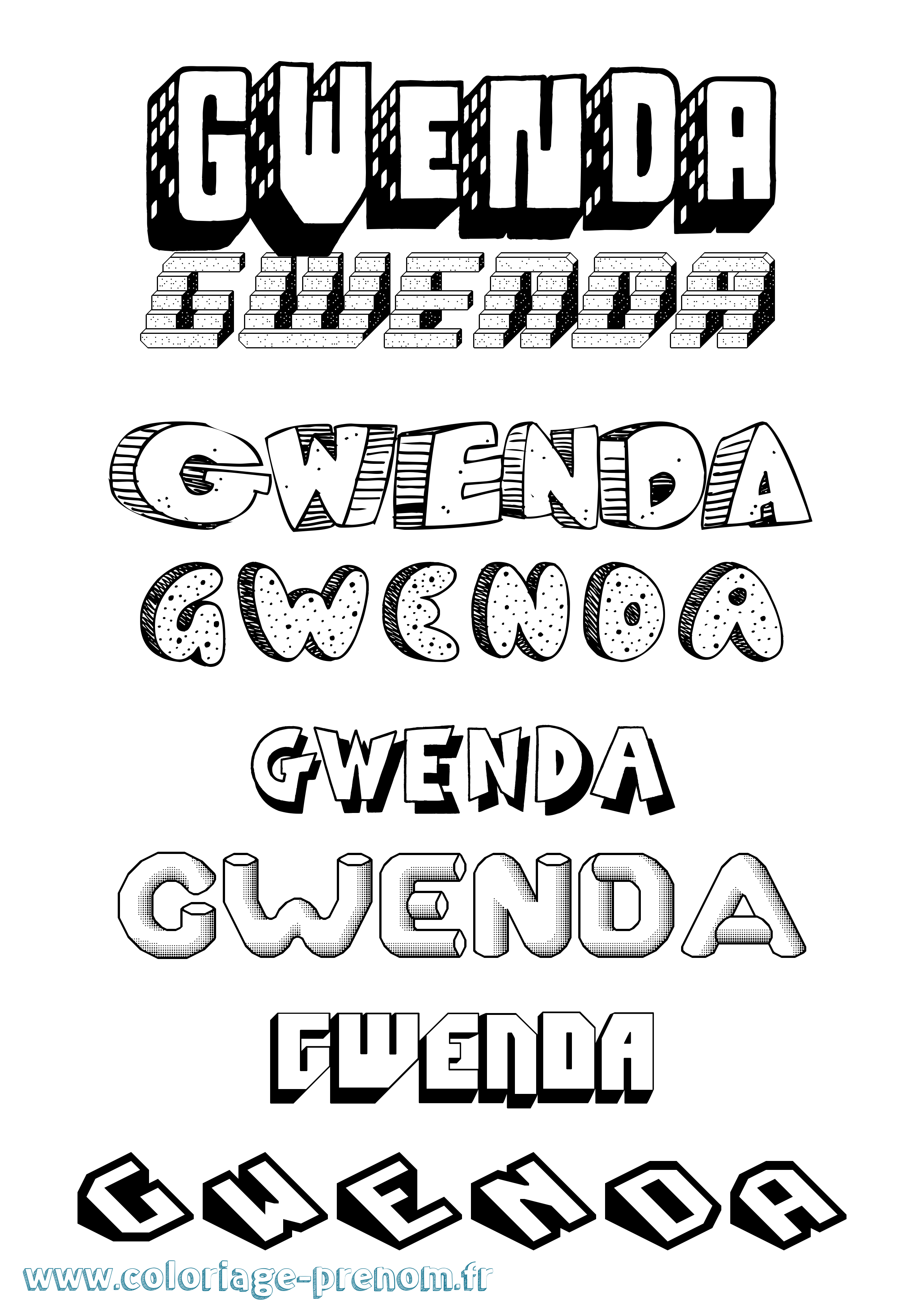 Coloriage Gwenda Effet 3D Coloriage prénom Gwenda Effet 3D