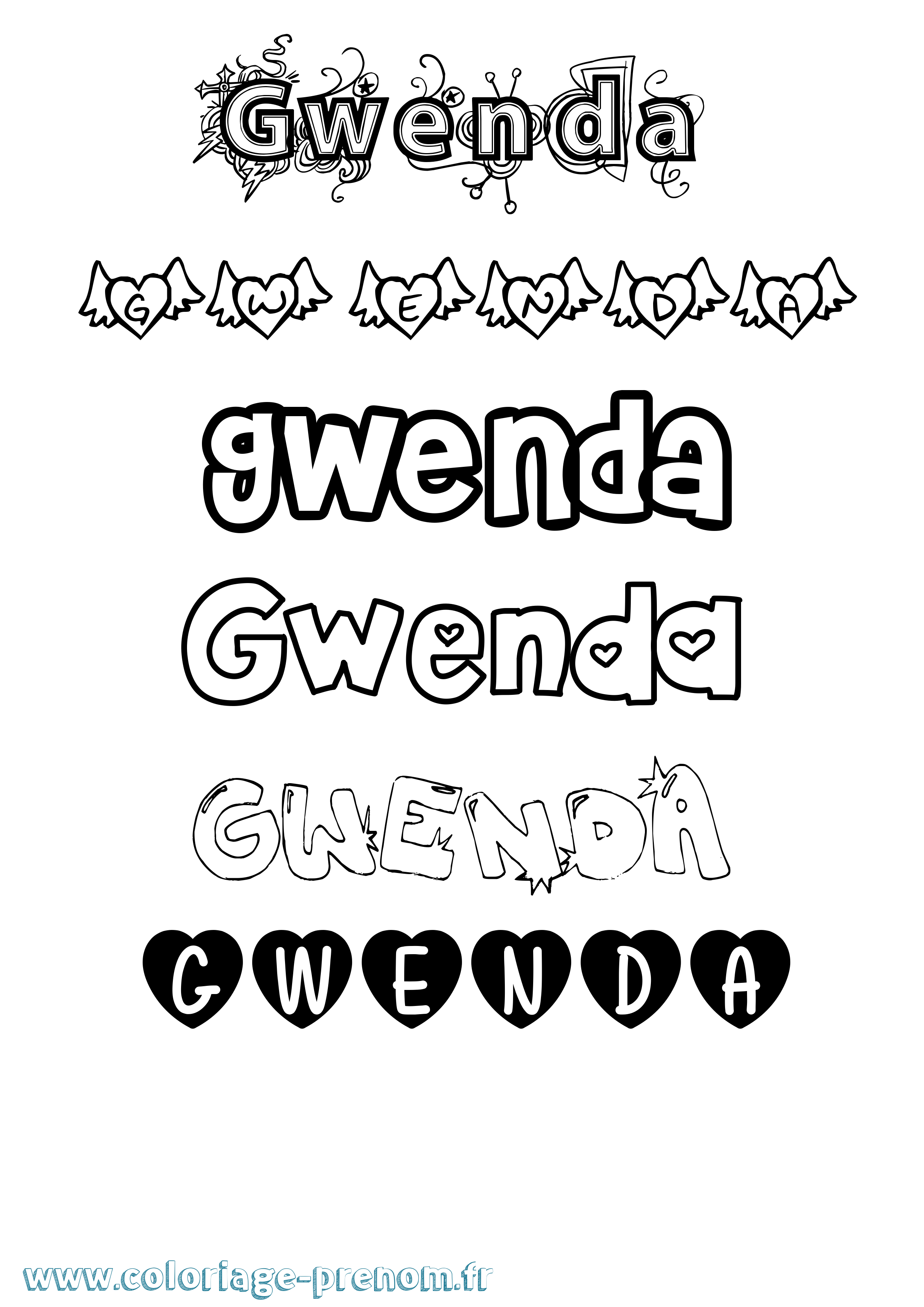 Coloriage Gwenda Girly Coloriage prénom Gwenda Girly