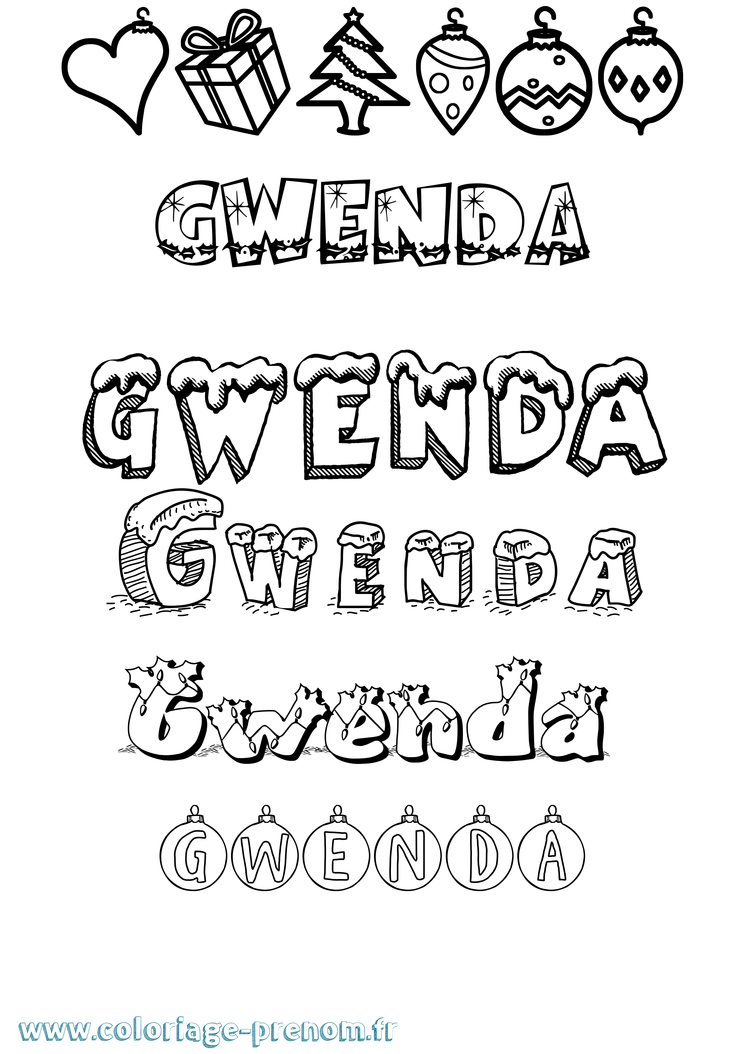 Coloriage Gwenda Noël Coloriage prénom Gwenda Noël