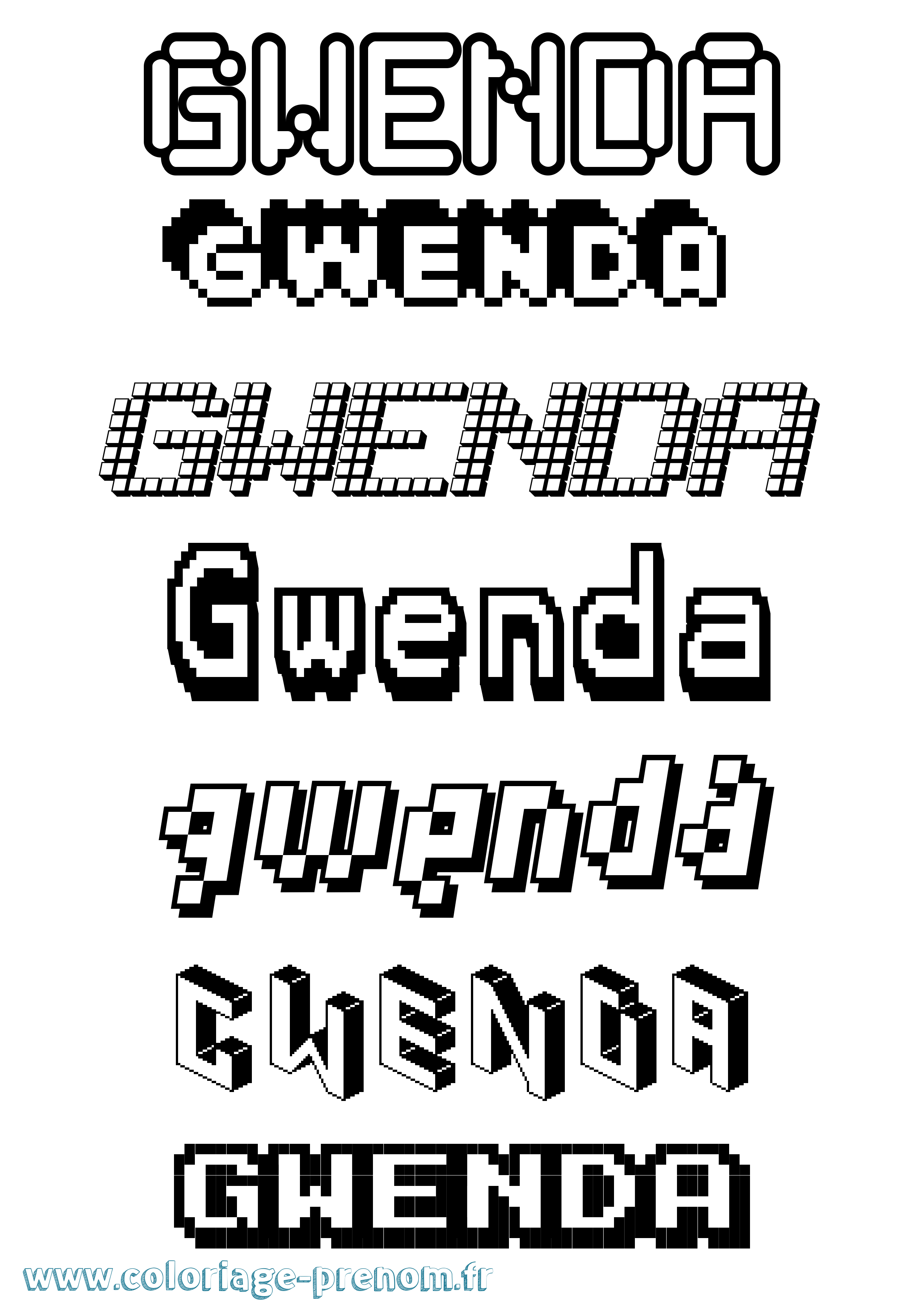 Coloriage Gwenda Pixel Coloriage prénom Gwenda Pixel