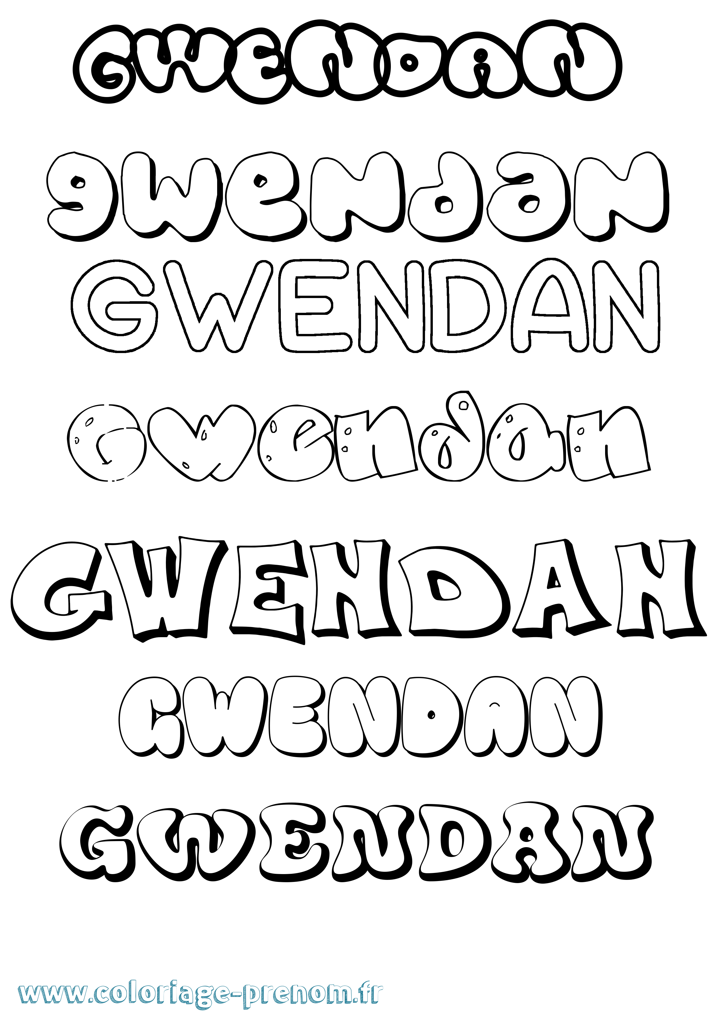 Coloriage Gwendan Bubble Coloriage prénom Gwendan Bubble