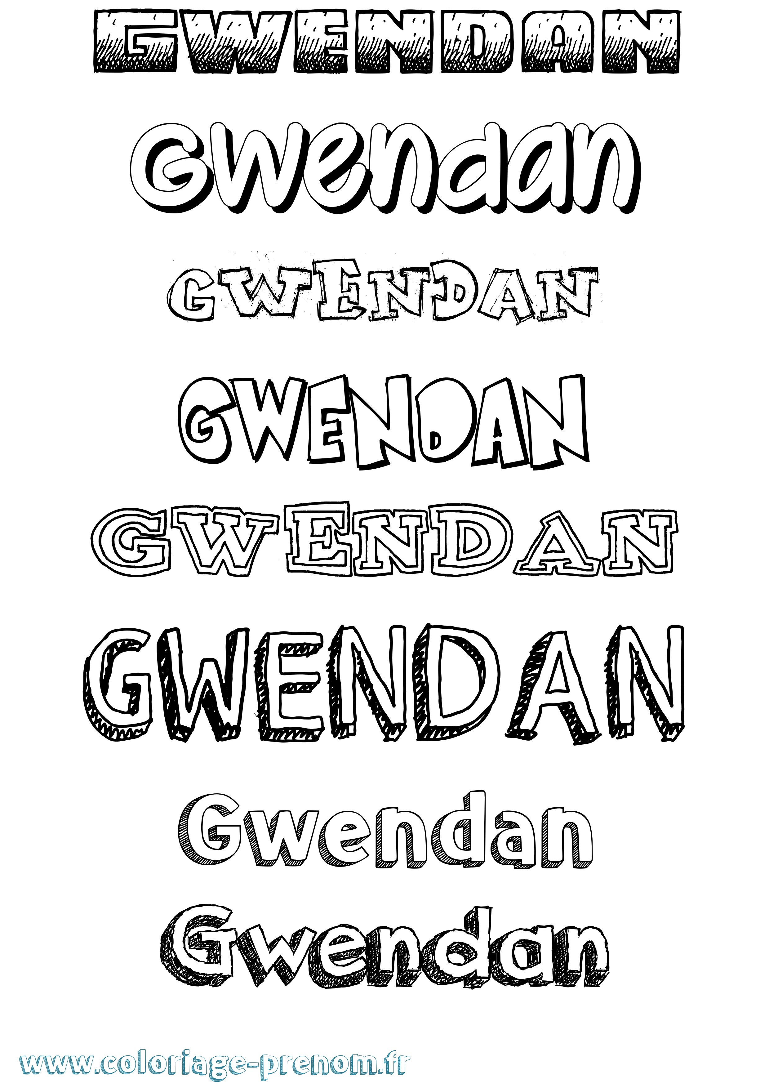 Coloriage Gwendan Dessiné Coloriage prénom Gwendan Dessiné