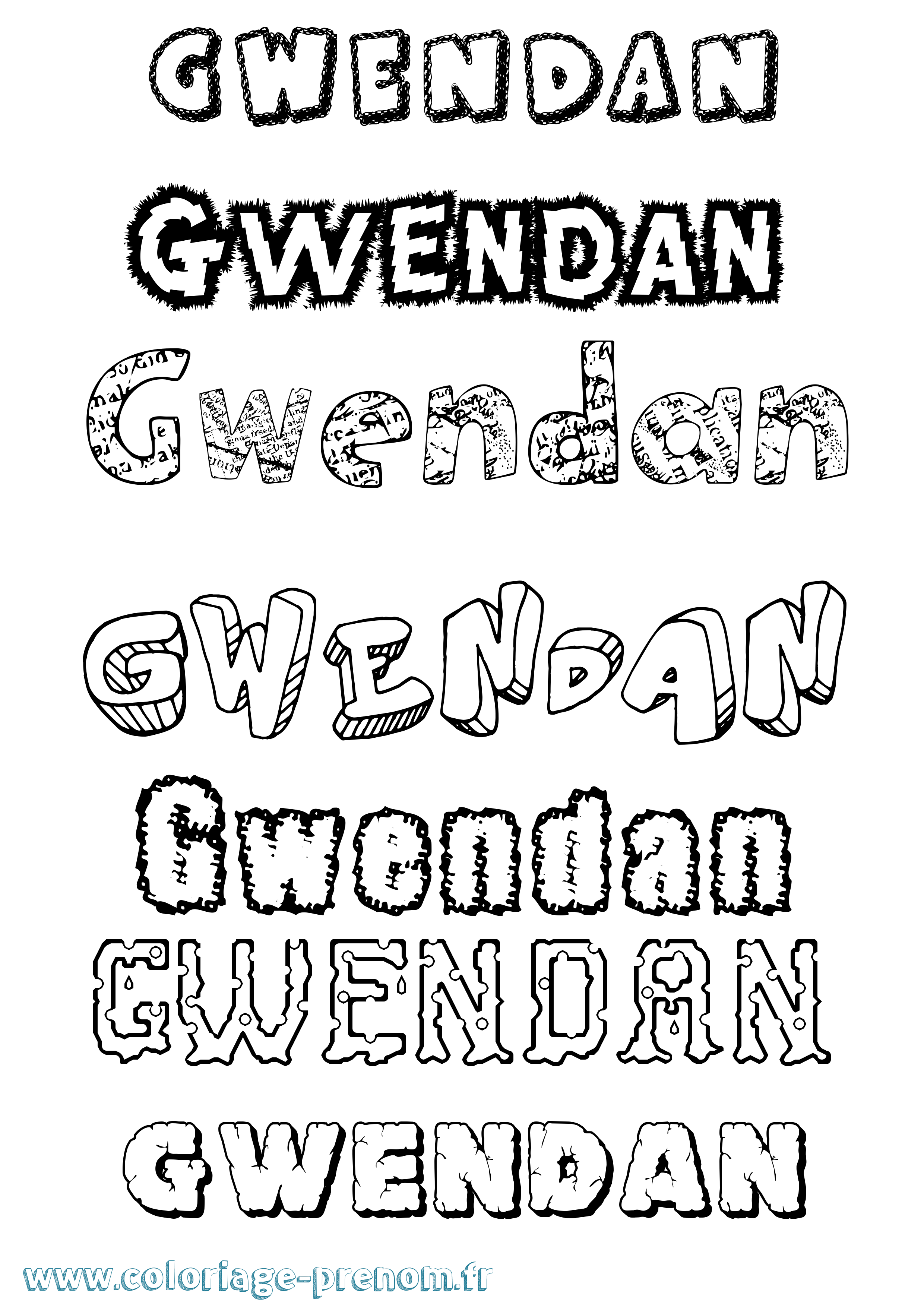 Coloriage Gwendan Destructuré Coloriage prénom Gwendan Destructuré
