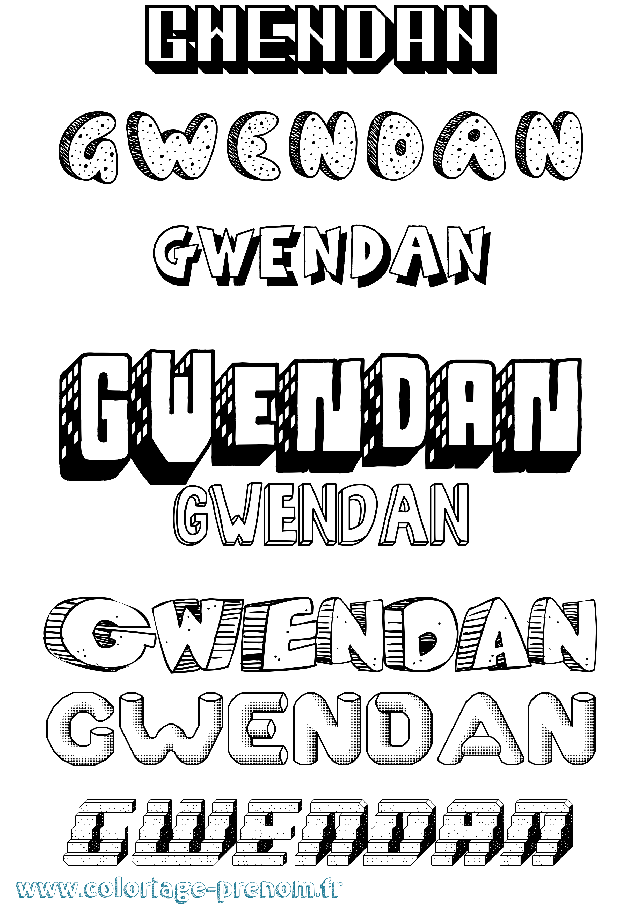 Coloriage Gwendan Effet 3D Coloriage prénom Gwendan Effet 3D