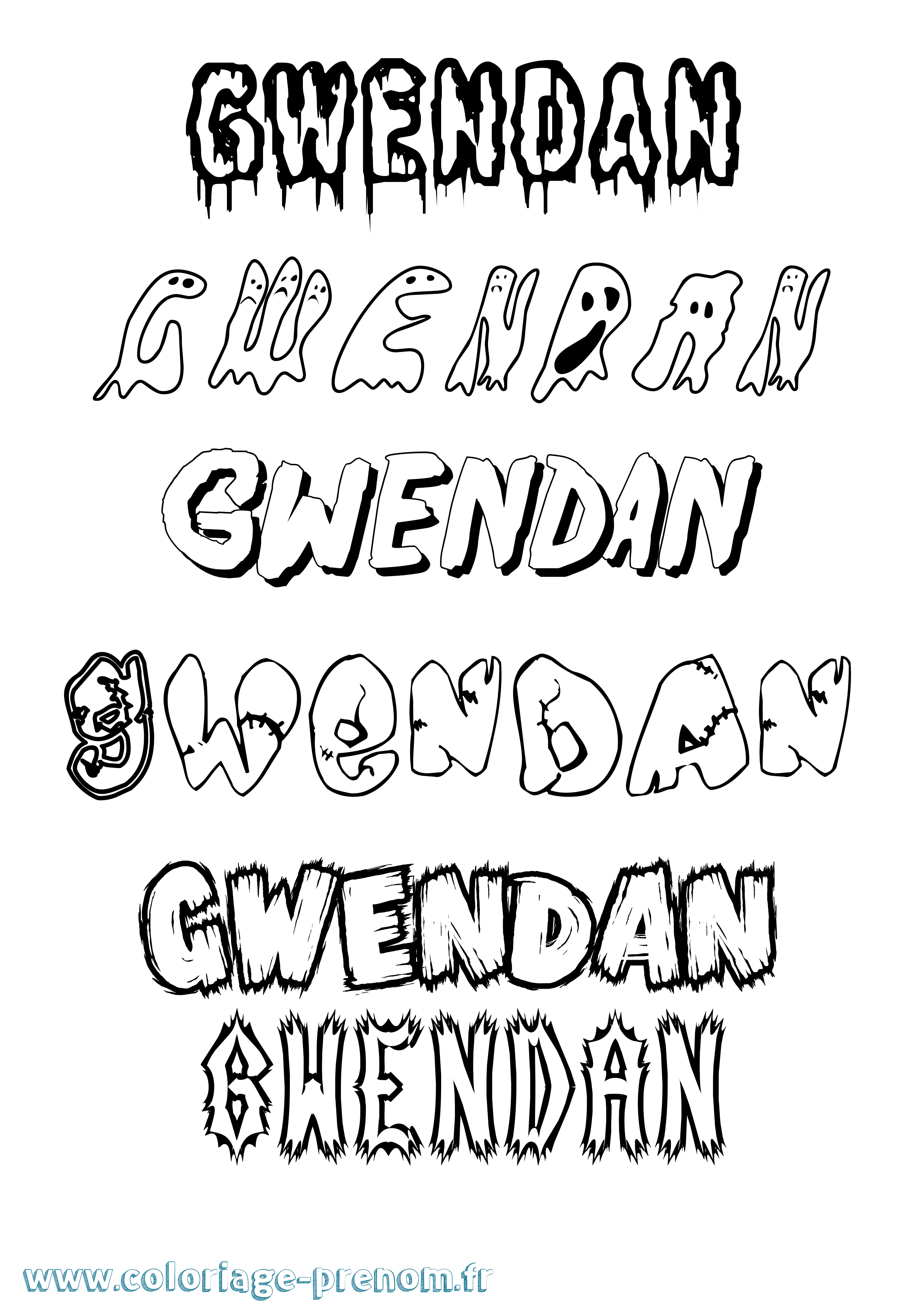 Coloriage Gwendan Frisson Coloriage prénom Gwendan Frisson
