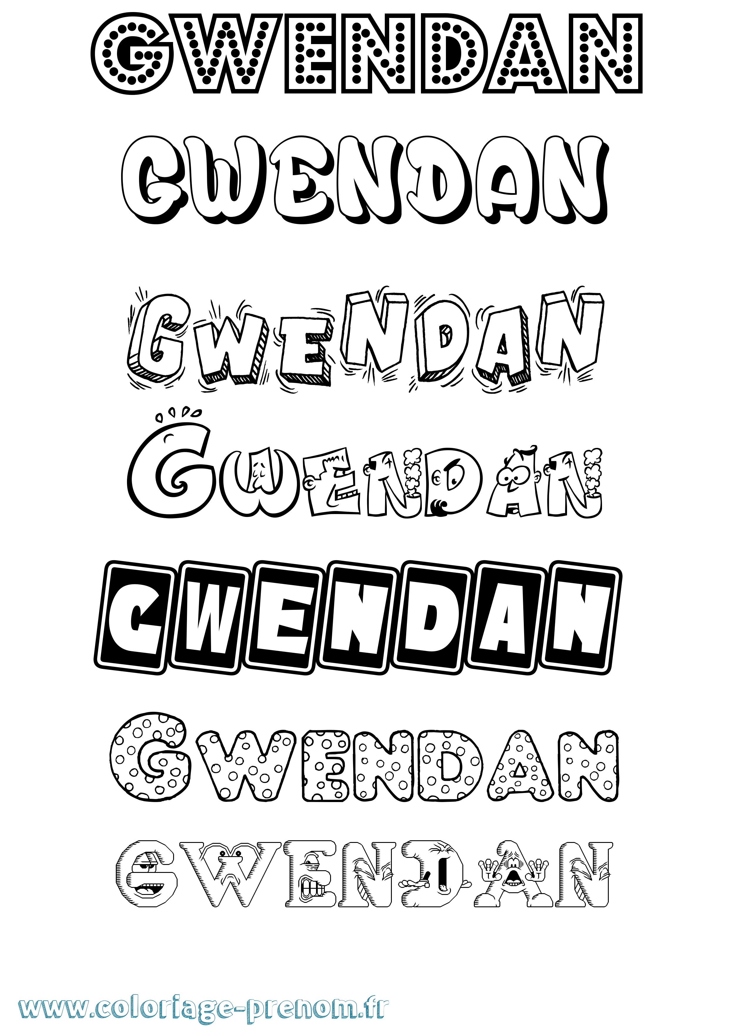 Coloriage Gwendan Fun Coloriage prénom Gwendan Fun