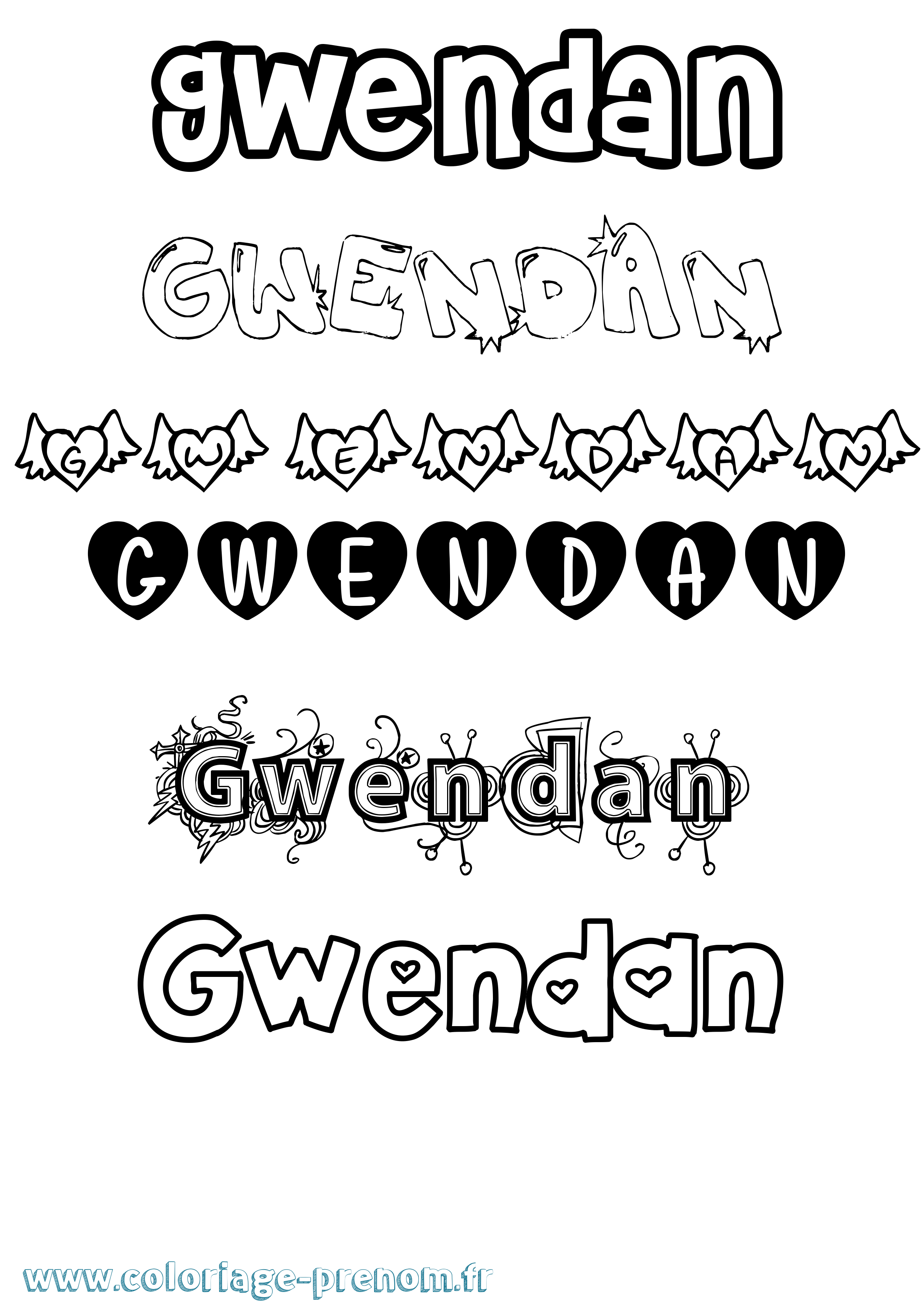 Coloriage Gwendan Girly Coloriage prénom Gwendan Girly