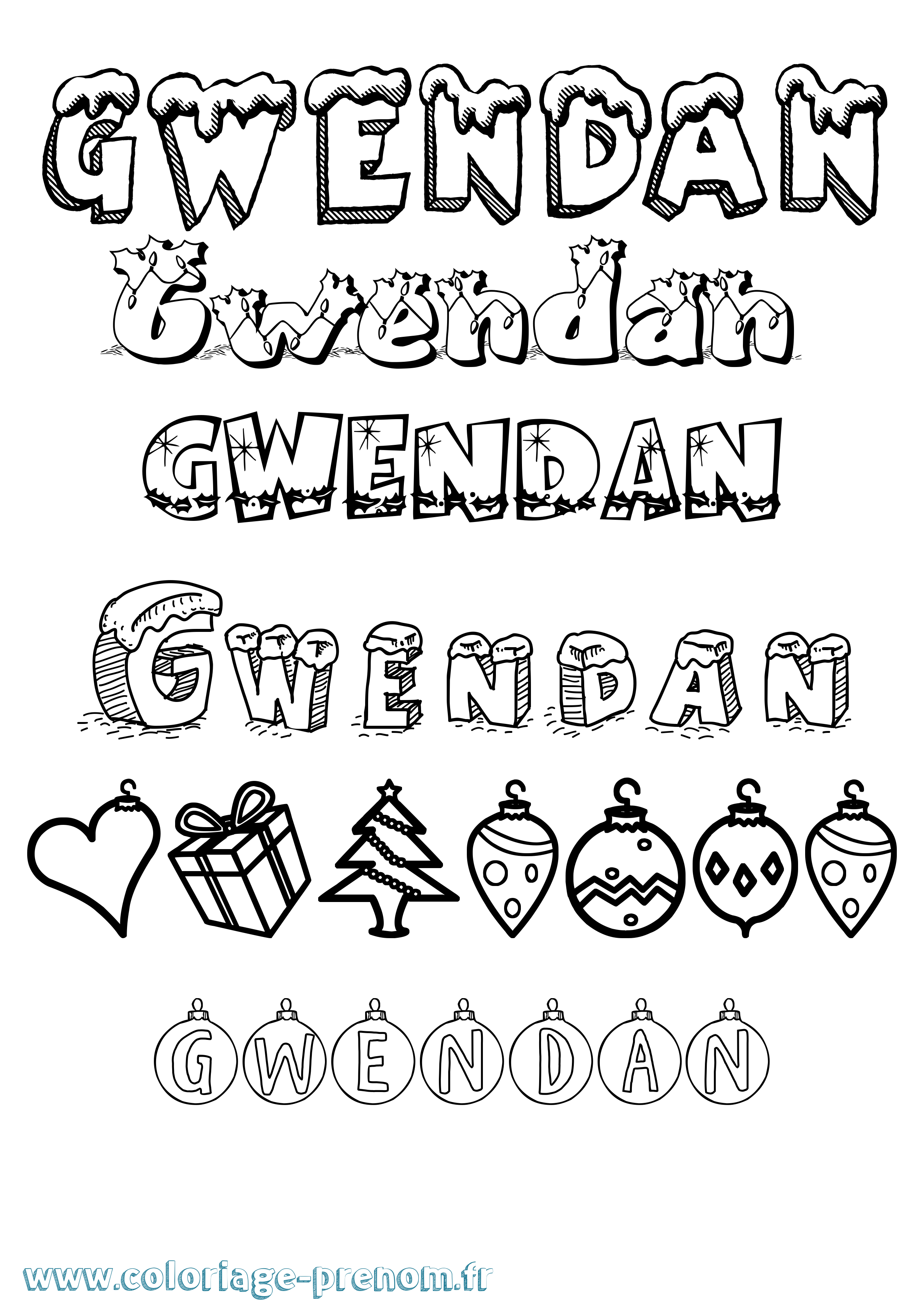 Coloriage Gwendan Noël Coloriage prénom Gwendan Noël