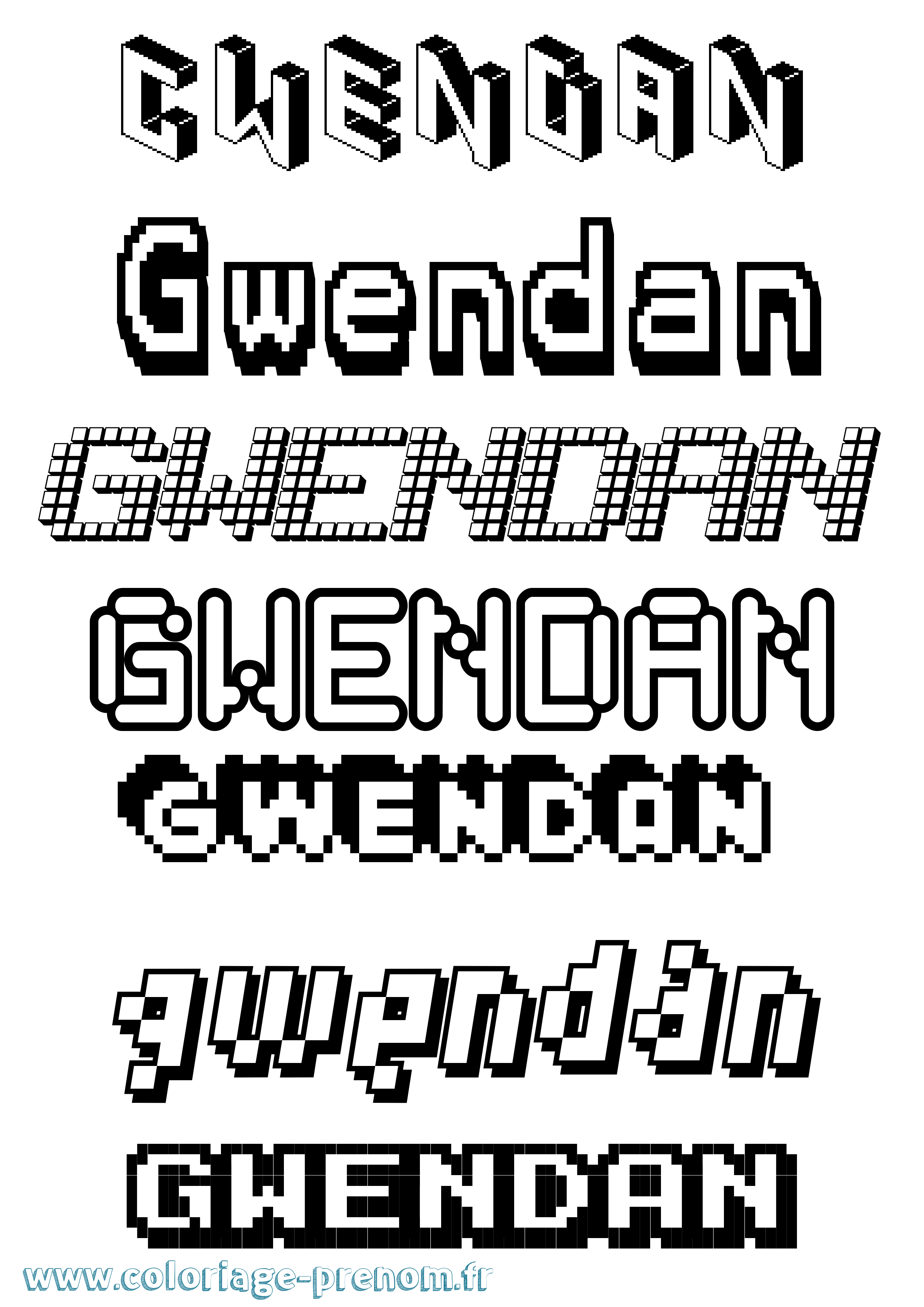 Coloriage Gwendan Pixel Coloriage prénom Gwendan Pixel