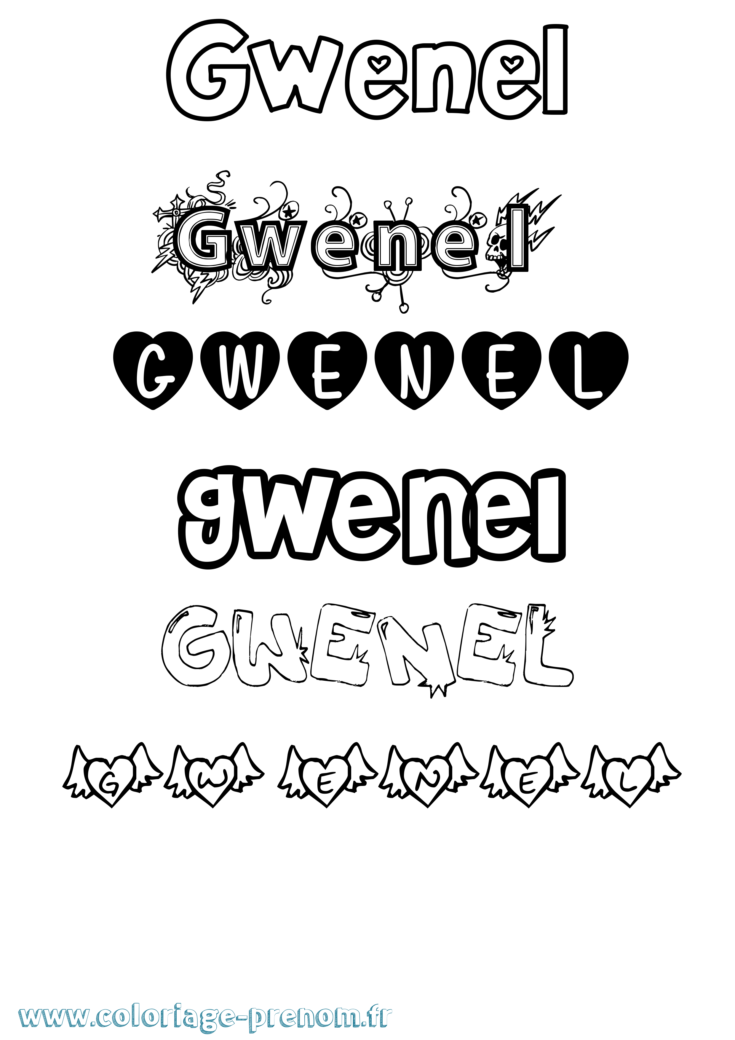 Coloriage Gwenel Girly Coloriage prénom Gwenel Girly