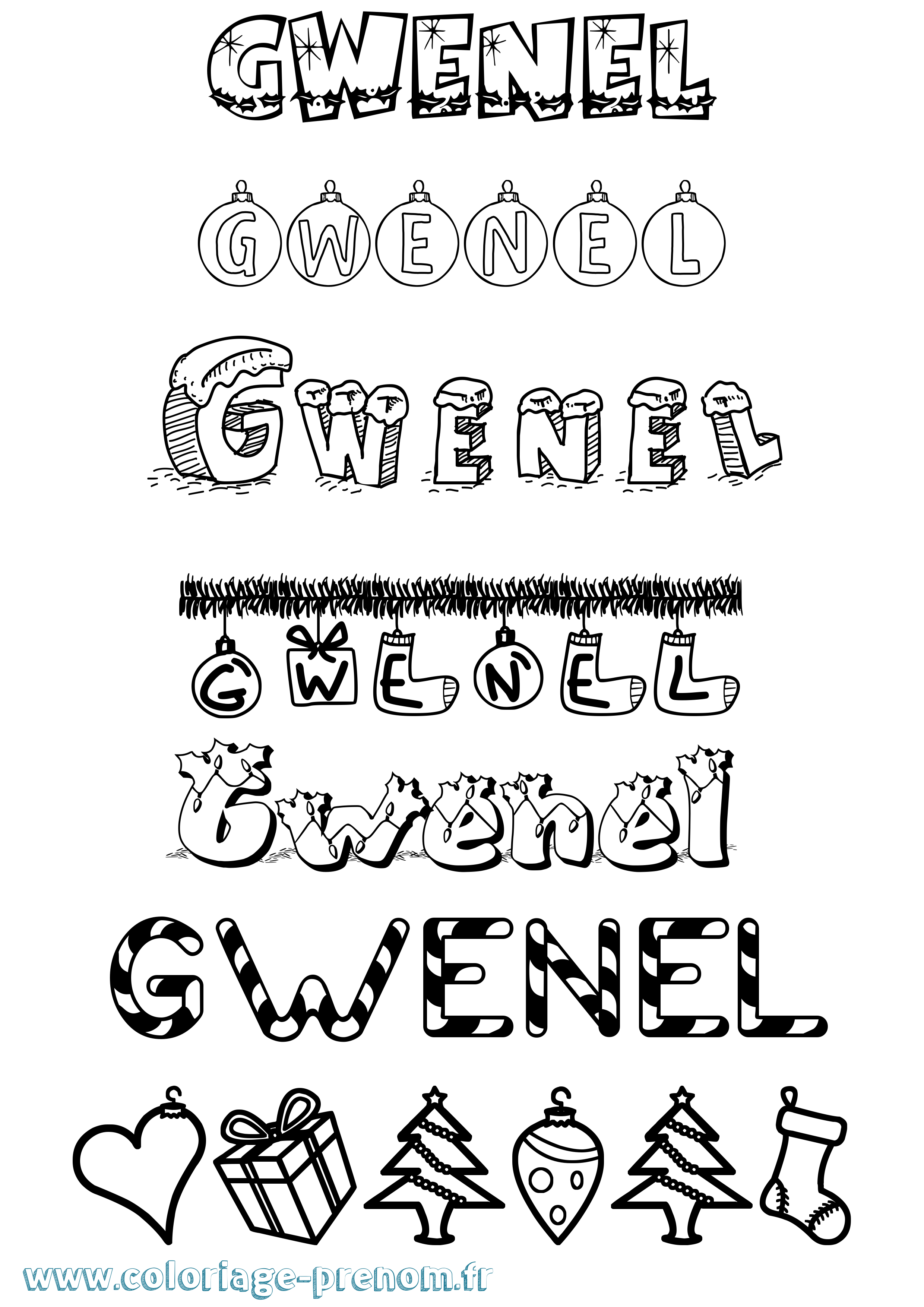Coloriage Gwenel Noël Coloriage prénom Gwenel Noël