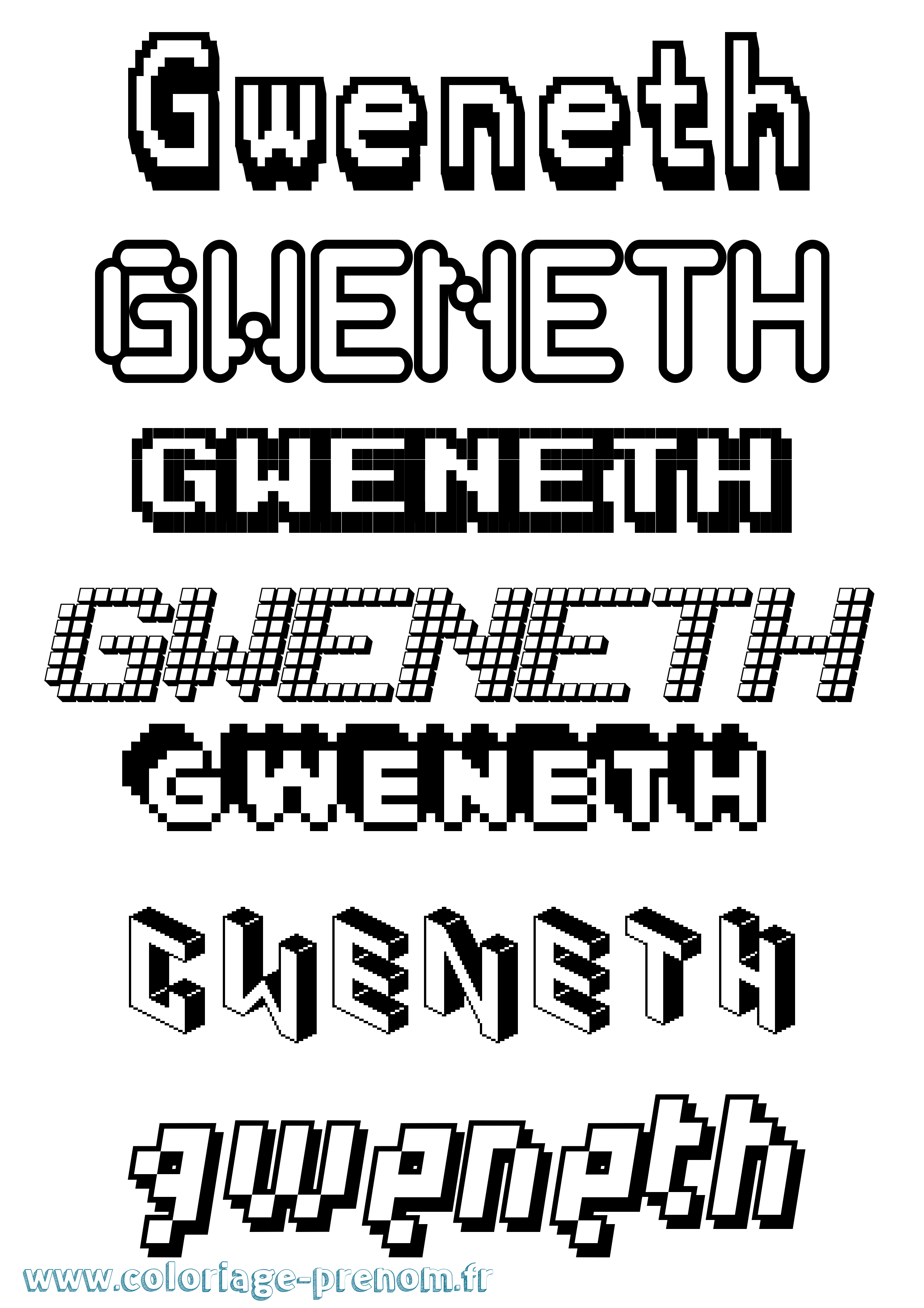 Coloriage Gweneth Pixel Coloriage prénom Gweneth Pixel