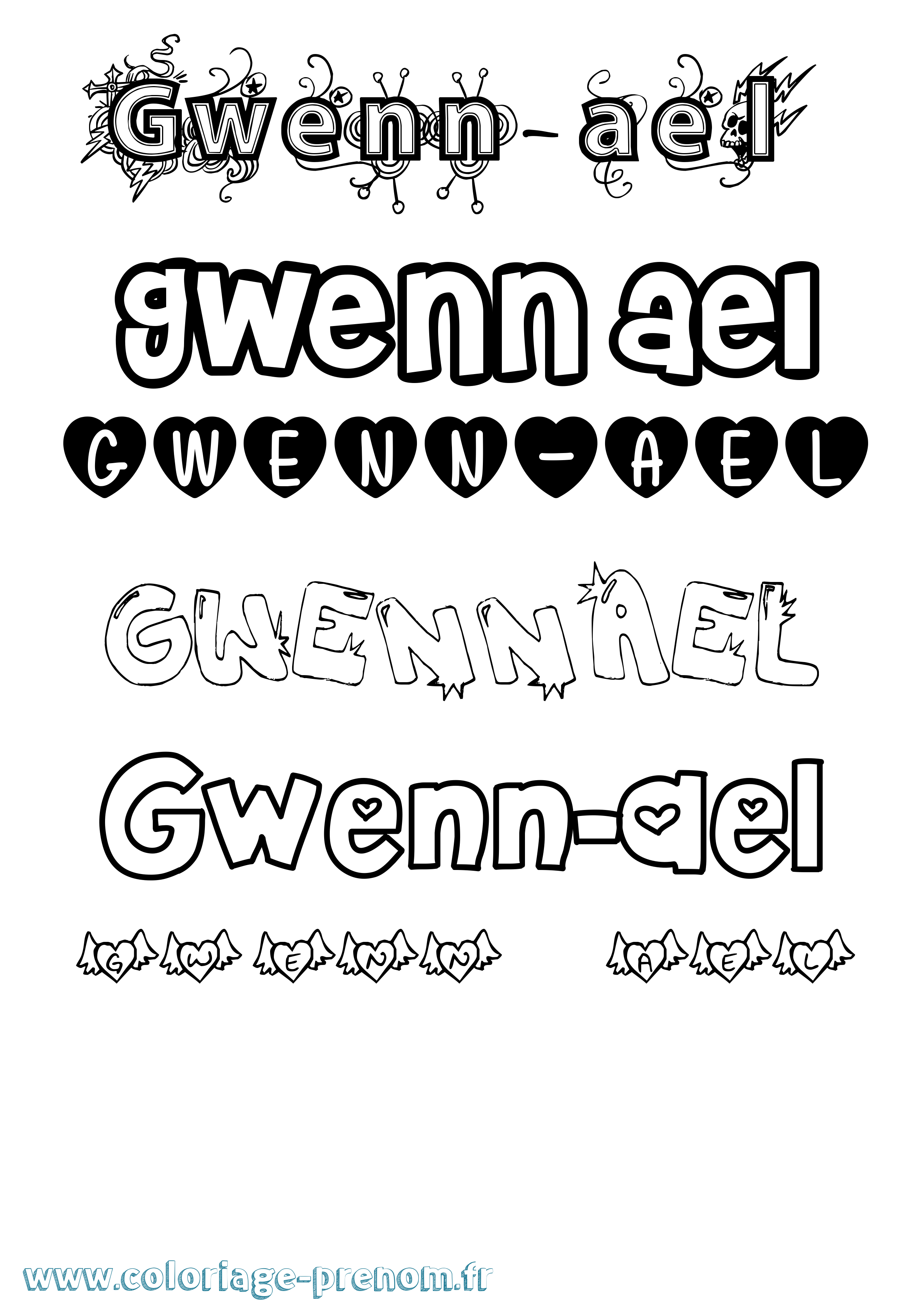 Coloriage Gwenn-Ael Girly Coloriage prénom Gwenn-Ael Girly