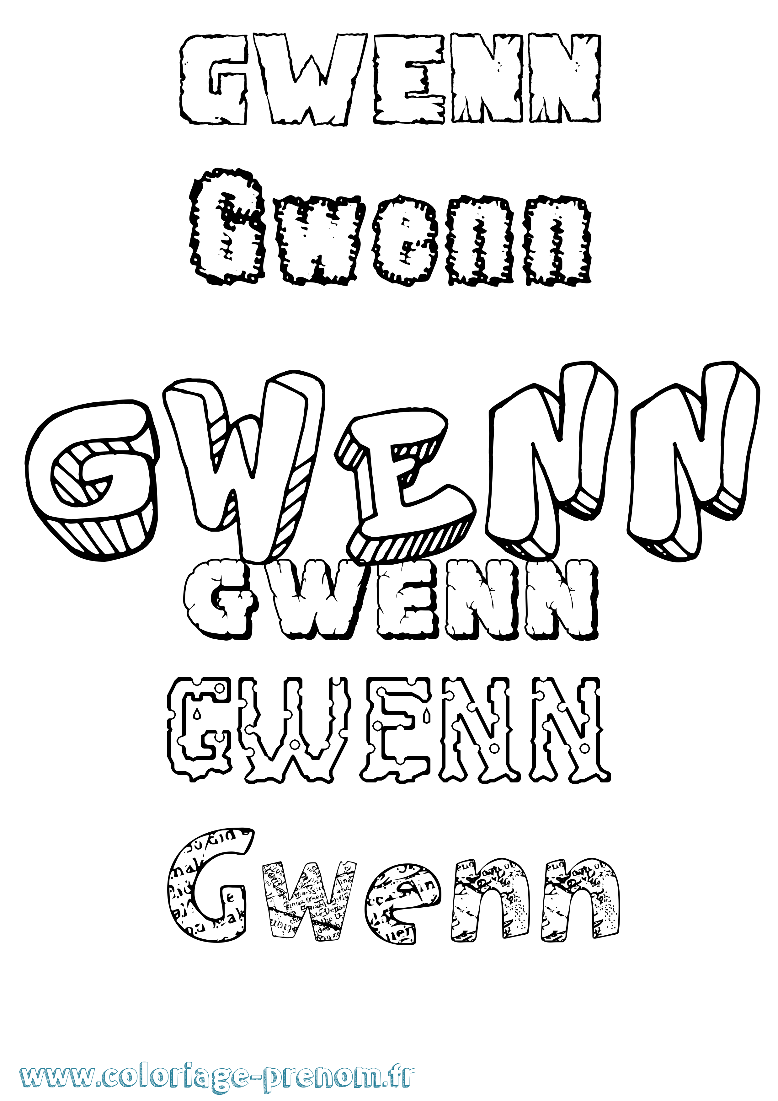 Coloriage Gwenn Destructuré Coloriage prénom Gwenn Destructuré