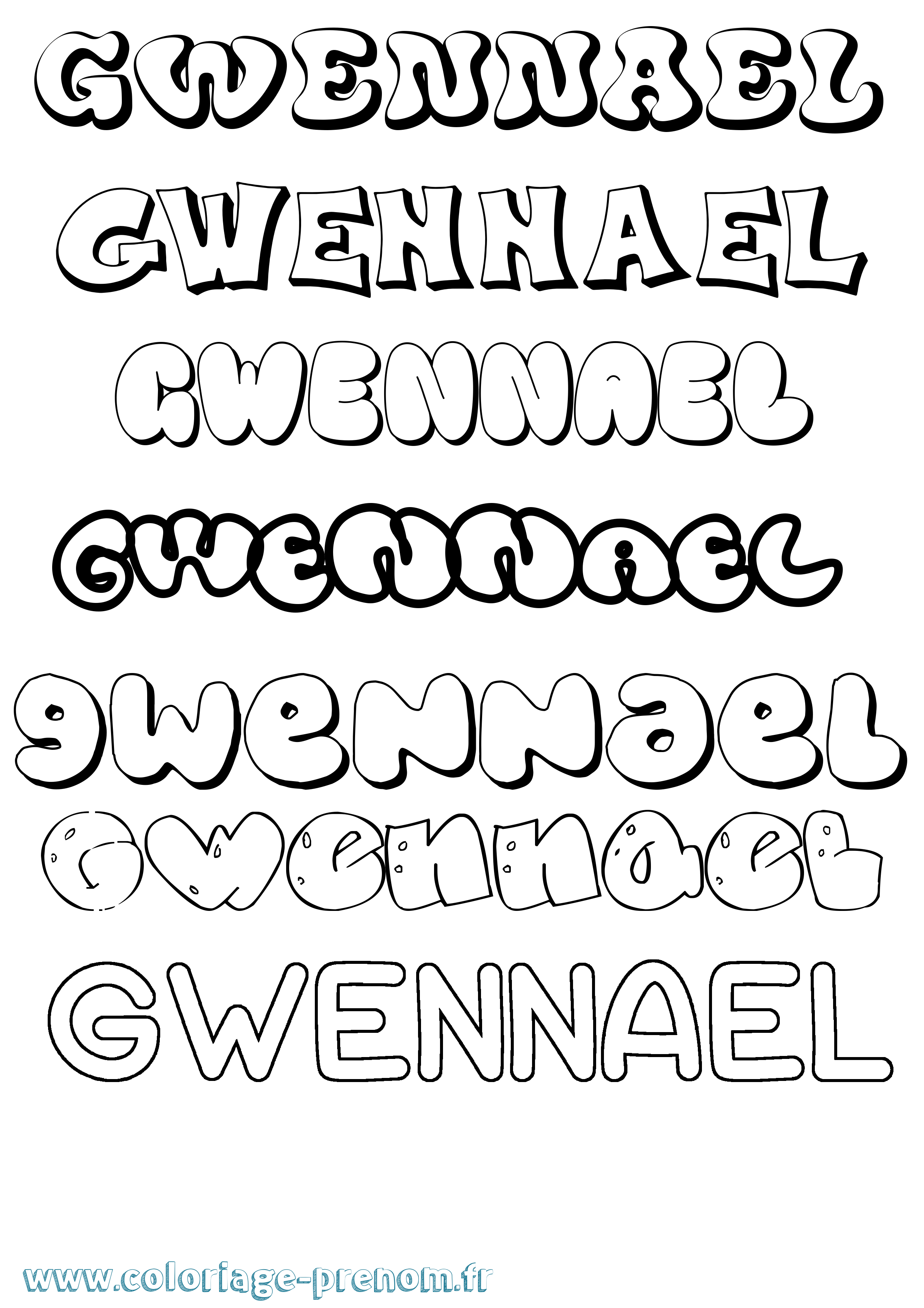 Coloriage Gwennael Bubble Coloriage prénom Gwennael Bubble