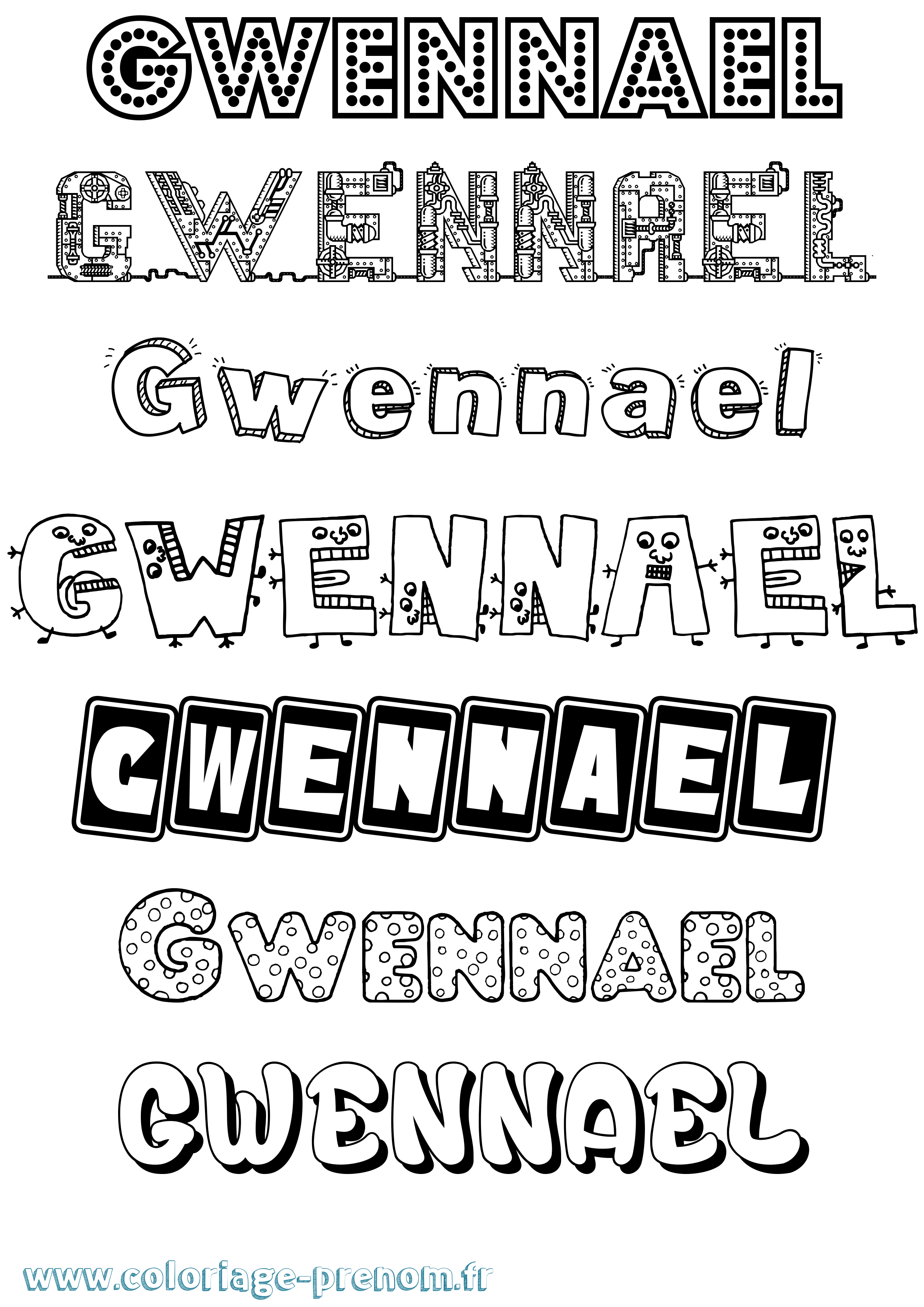 Coloriage Gwennael Fun Coloriage prénom Gwennael Fun