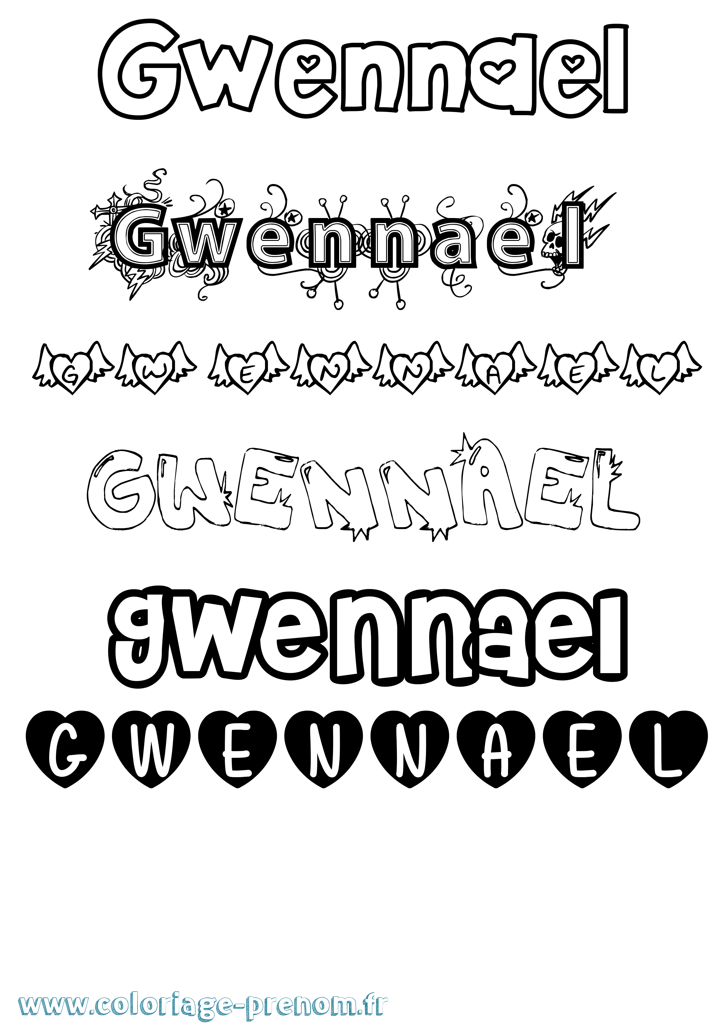 Coloriage Gwennael Girly Coloriage prénom Gwennael Girly