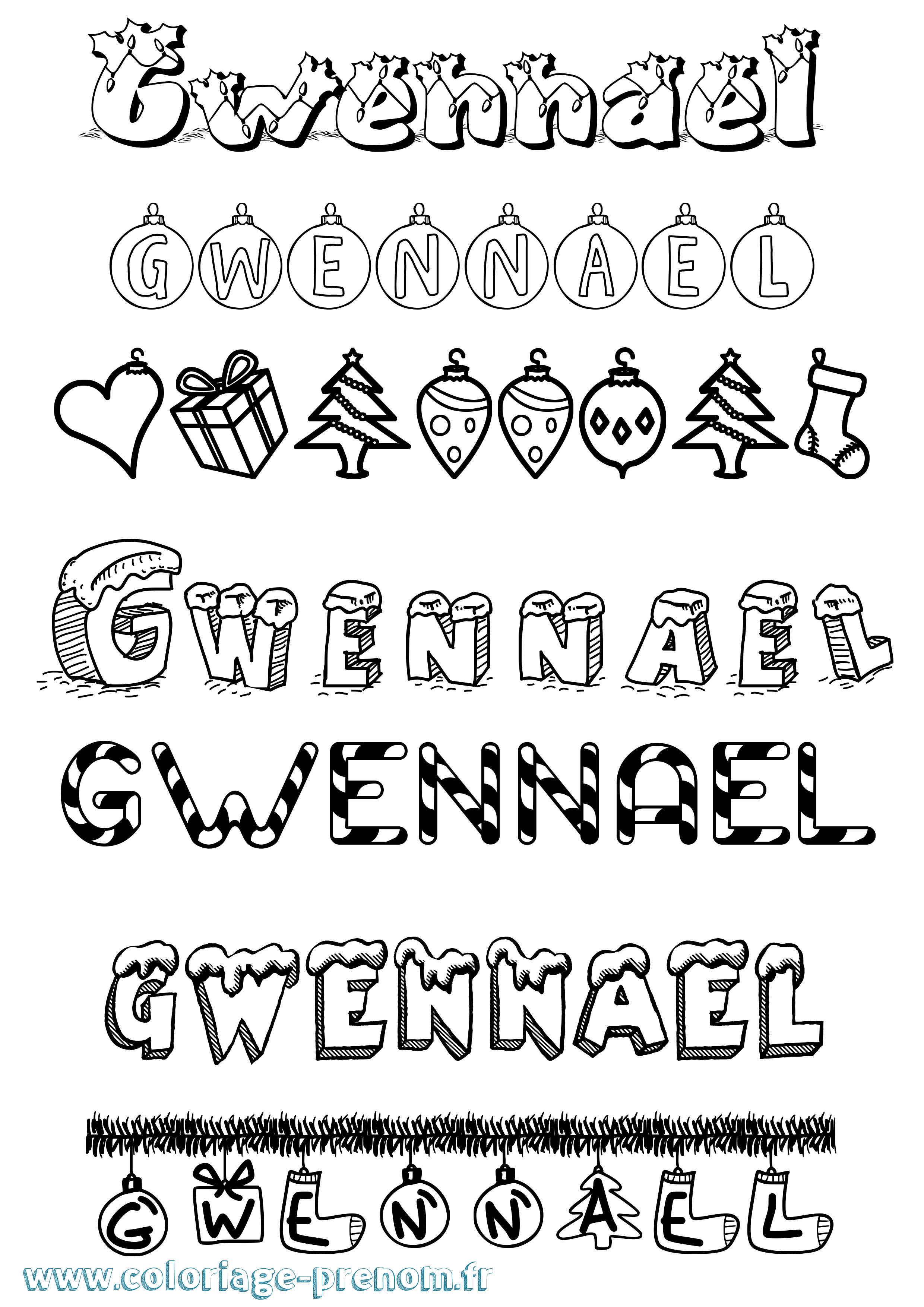 Coloriage Gwennael Noël Coloriage prénom Gwennael Noël