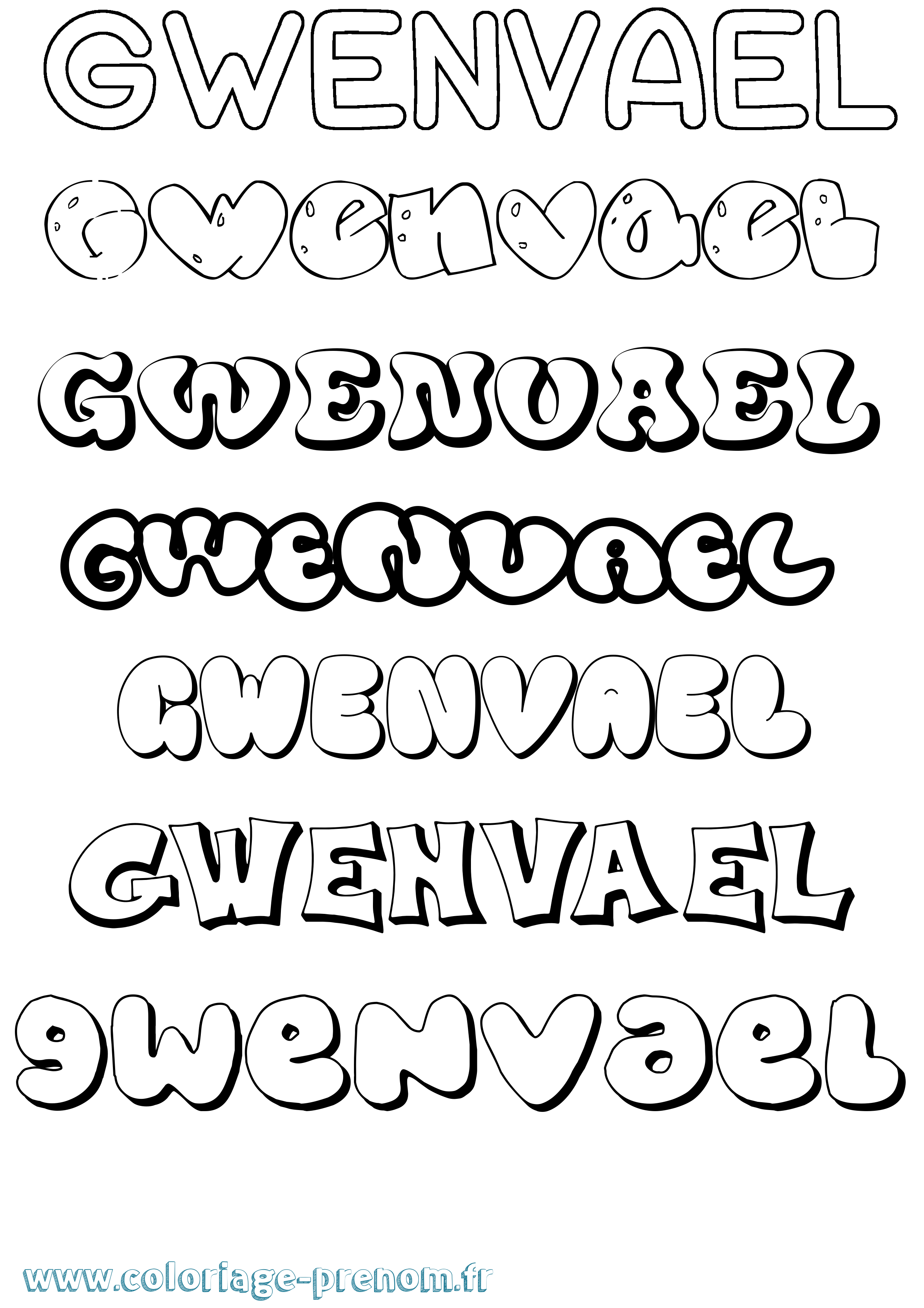 Coloriage Gwenvael Bubble Coloriage prénom Gwenvael Bubble