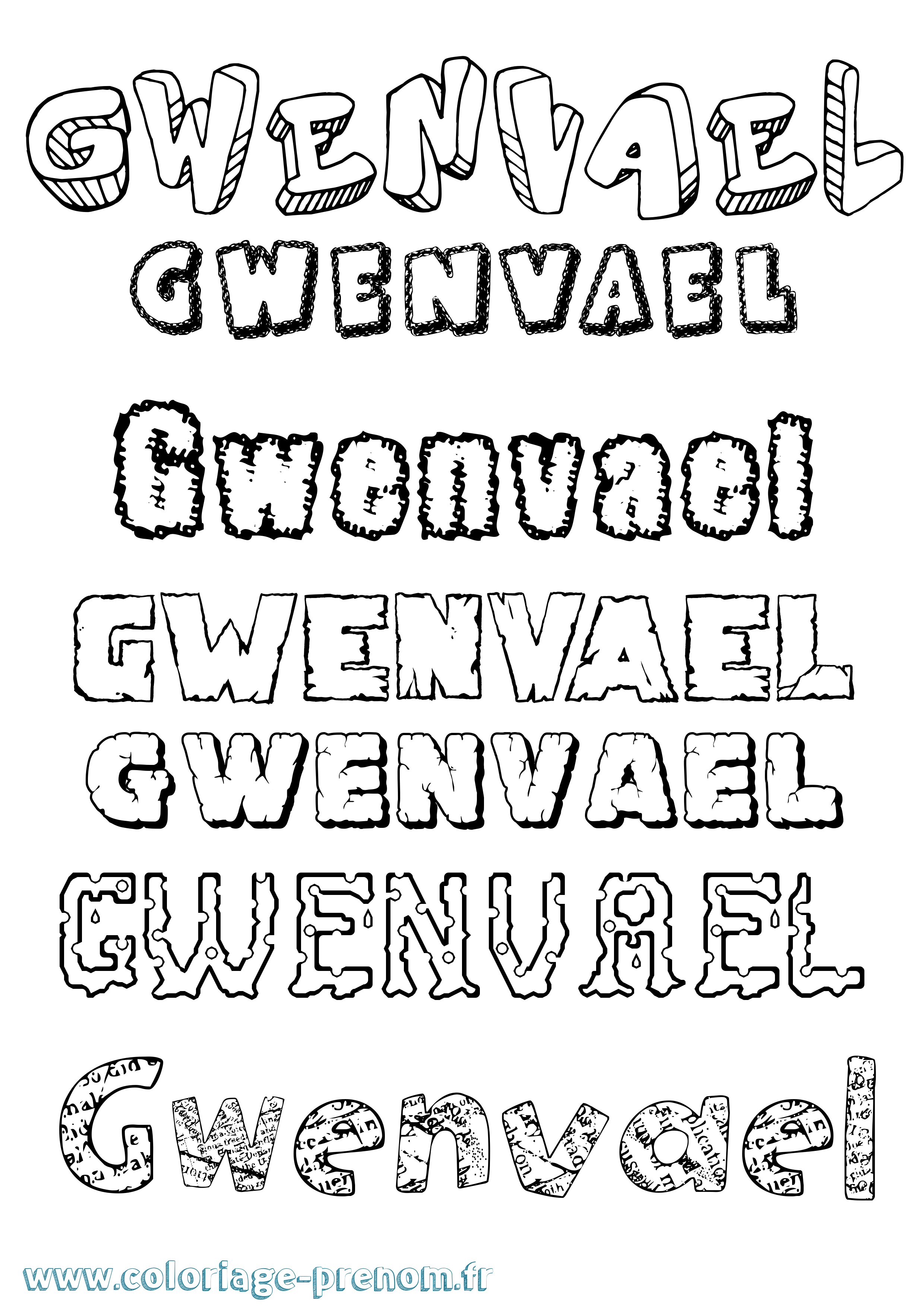 Coloriage Gwenvael Destructuré Coloriage prénom Gwenvael Destructuré