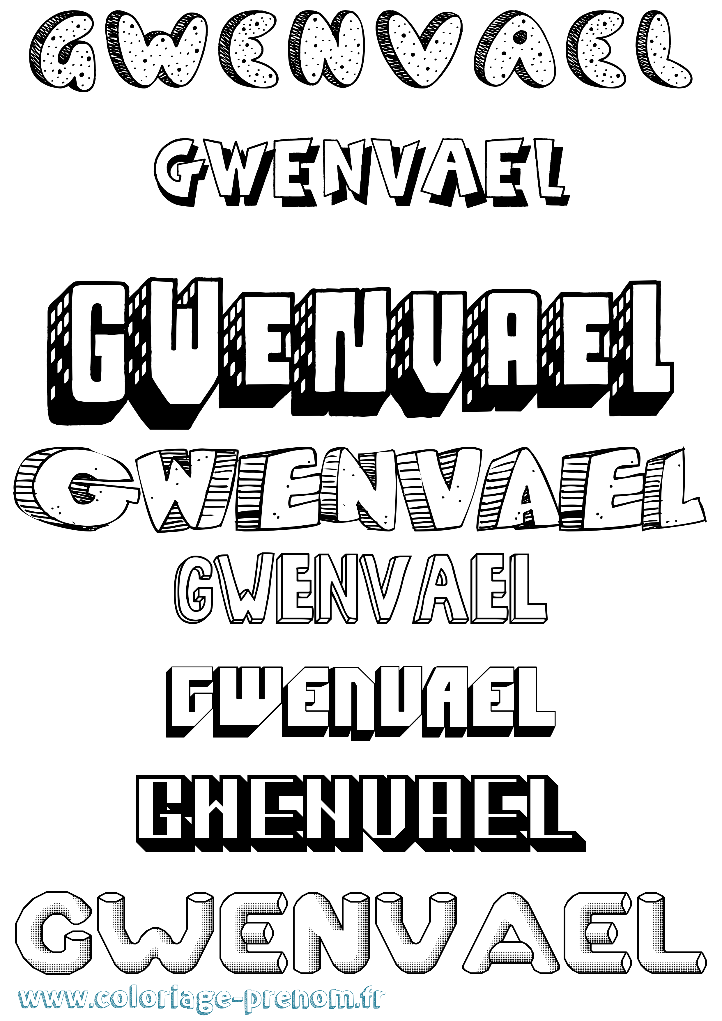 Coloriage Gwenvael Effet 3D Coloriage prénom Gwenvael Effet 3D