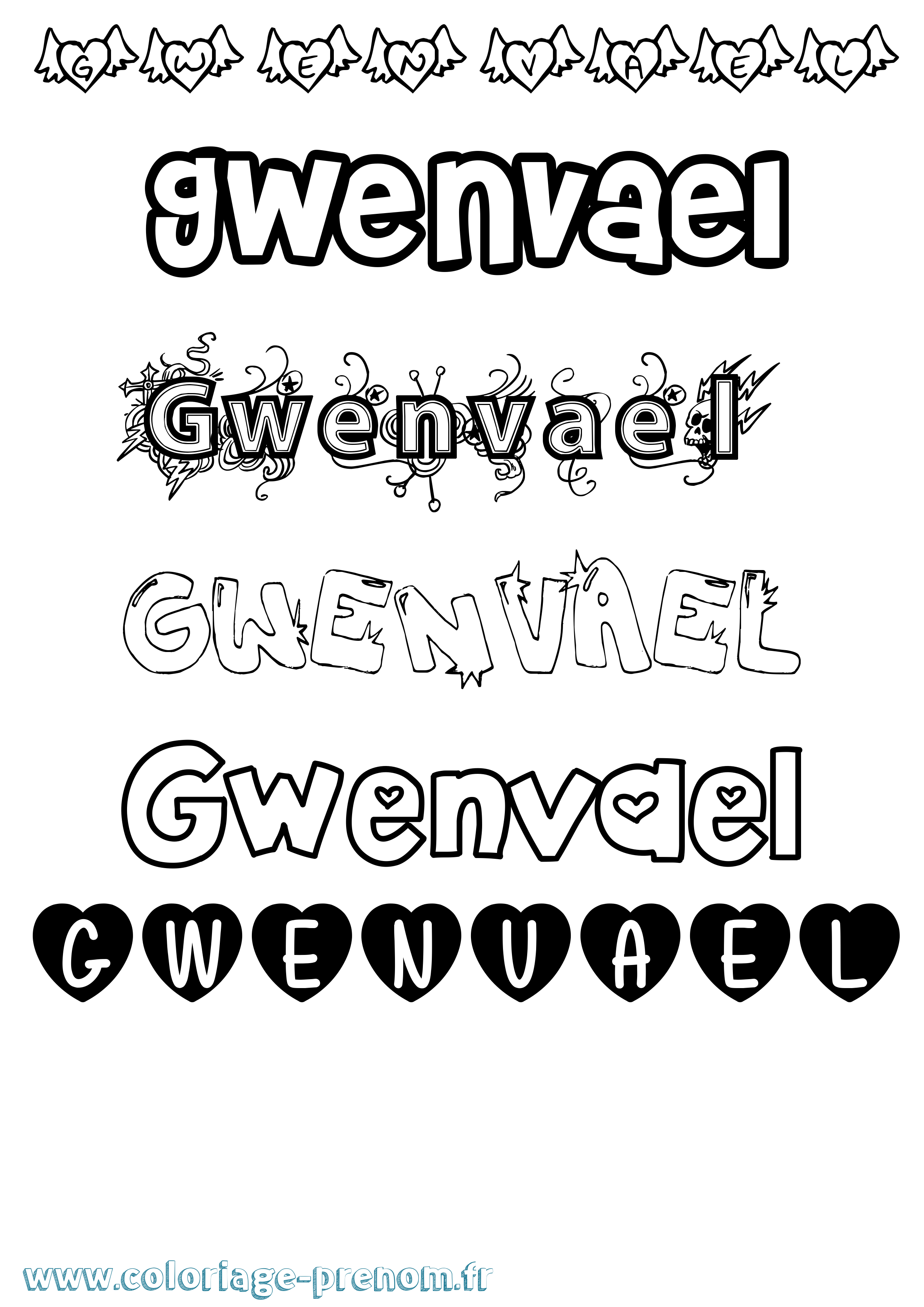 Coloriage Gwenvael Girly Coloriage prénom Gwenvael Girly