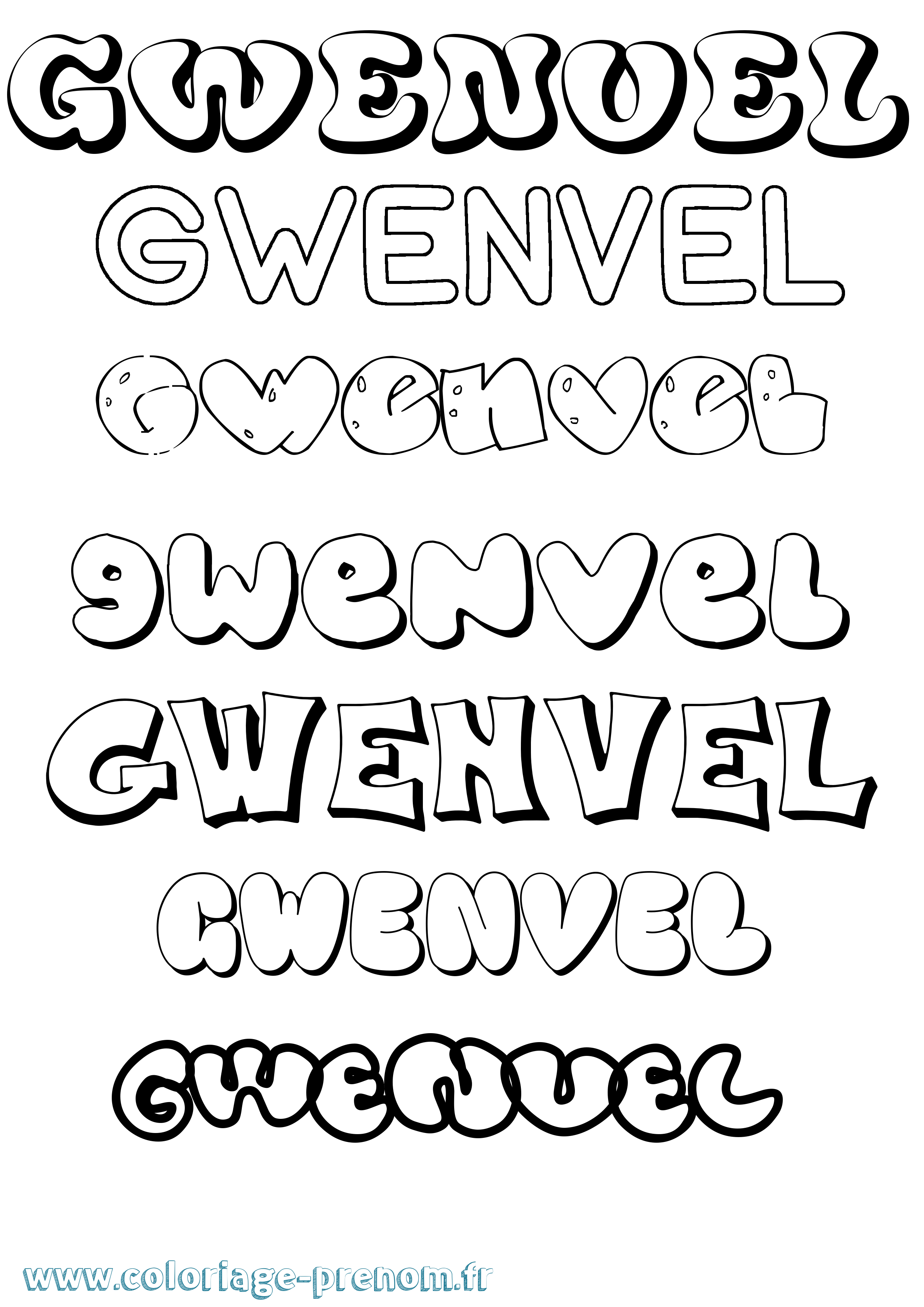 Coloriage Gwenvel Bubble Coloriage prénom Gwenvel Bubble