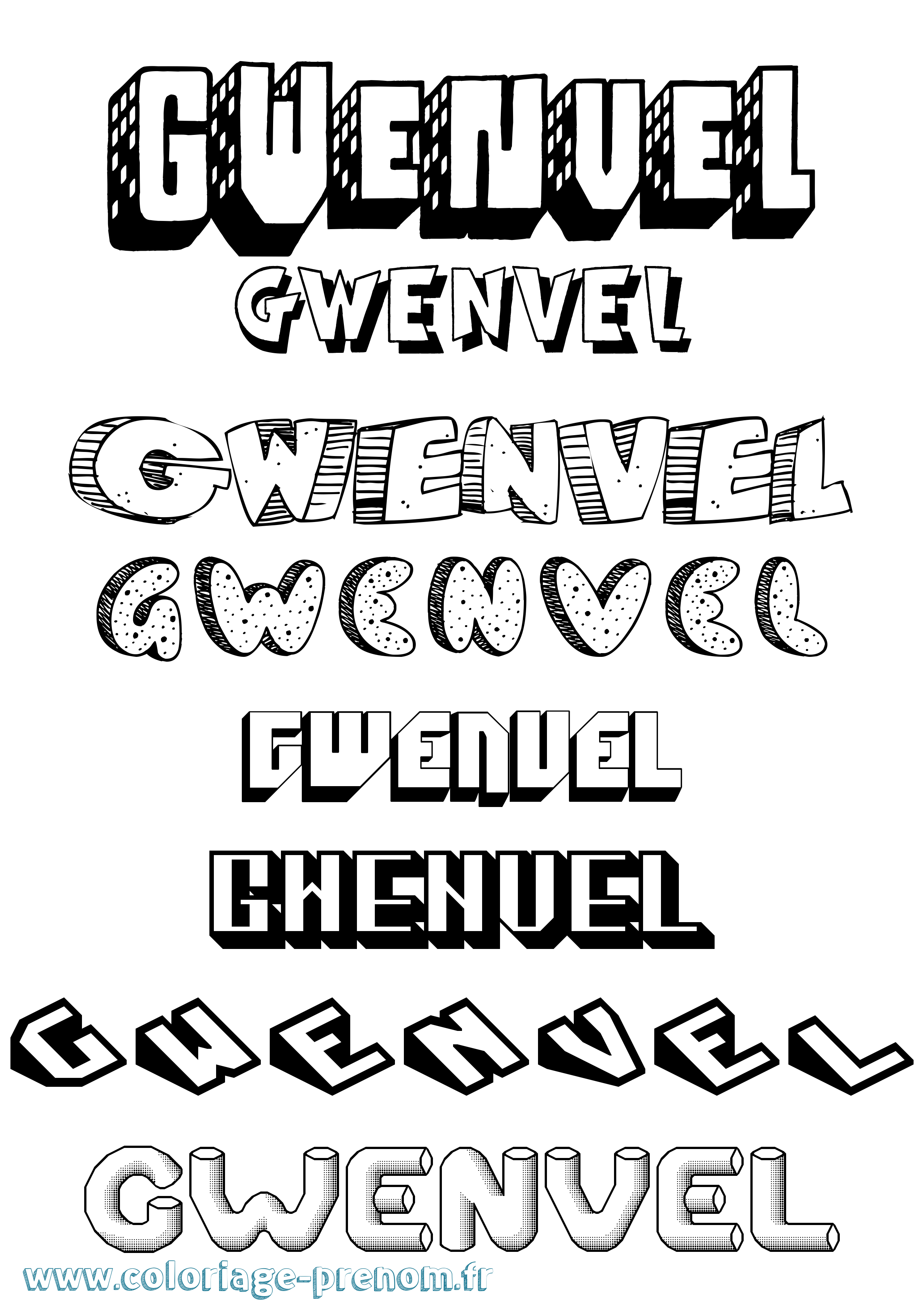 Coloriage Gwenvel Effet 3D Coloriage prénom Gwenvel Effet 3D