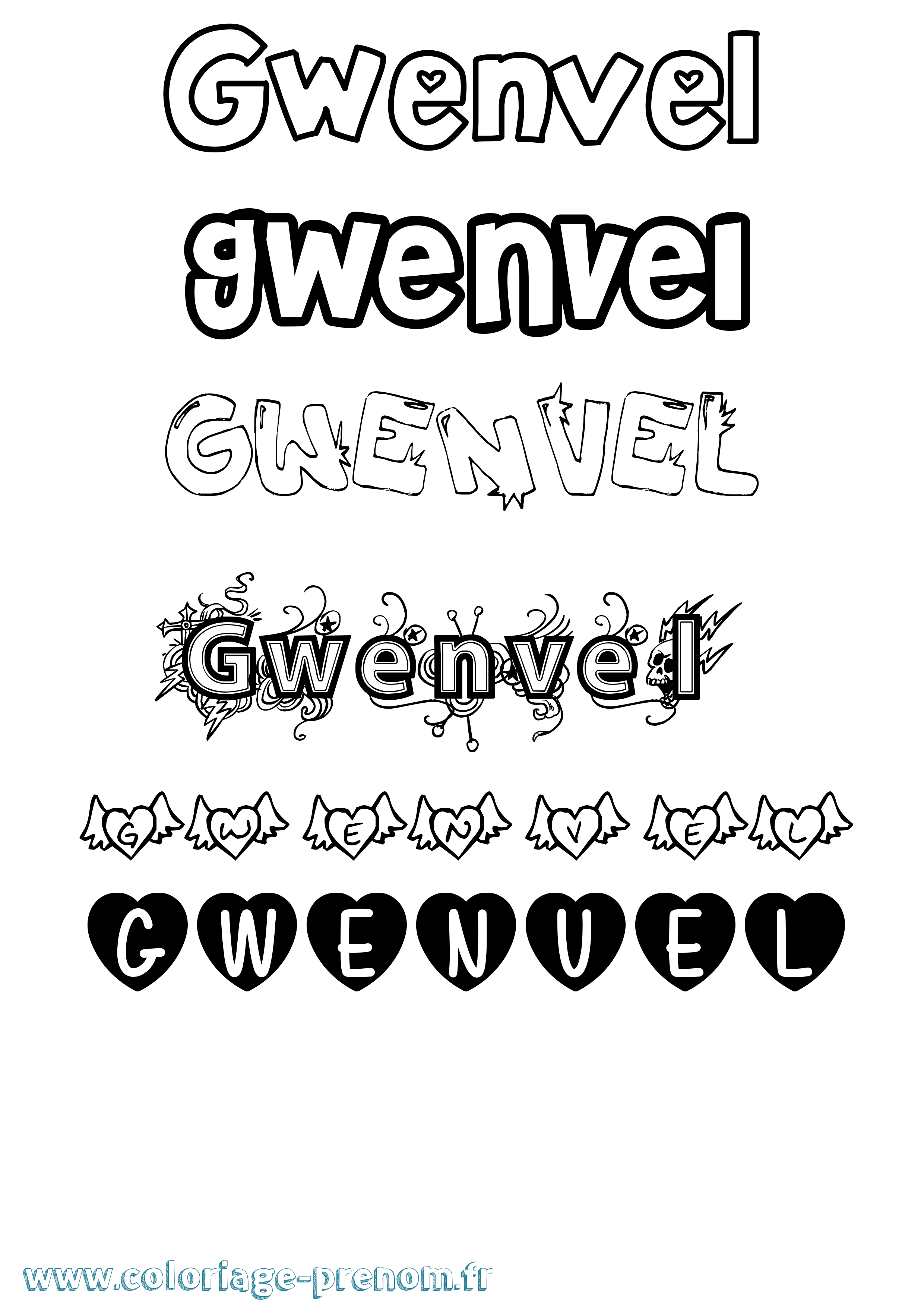 Coloriage Gwenvel Girly Coloriage prénom Gwenvel Girly