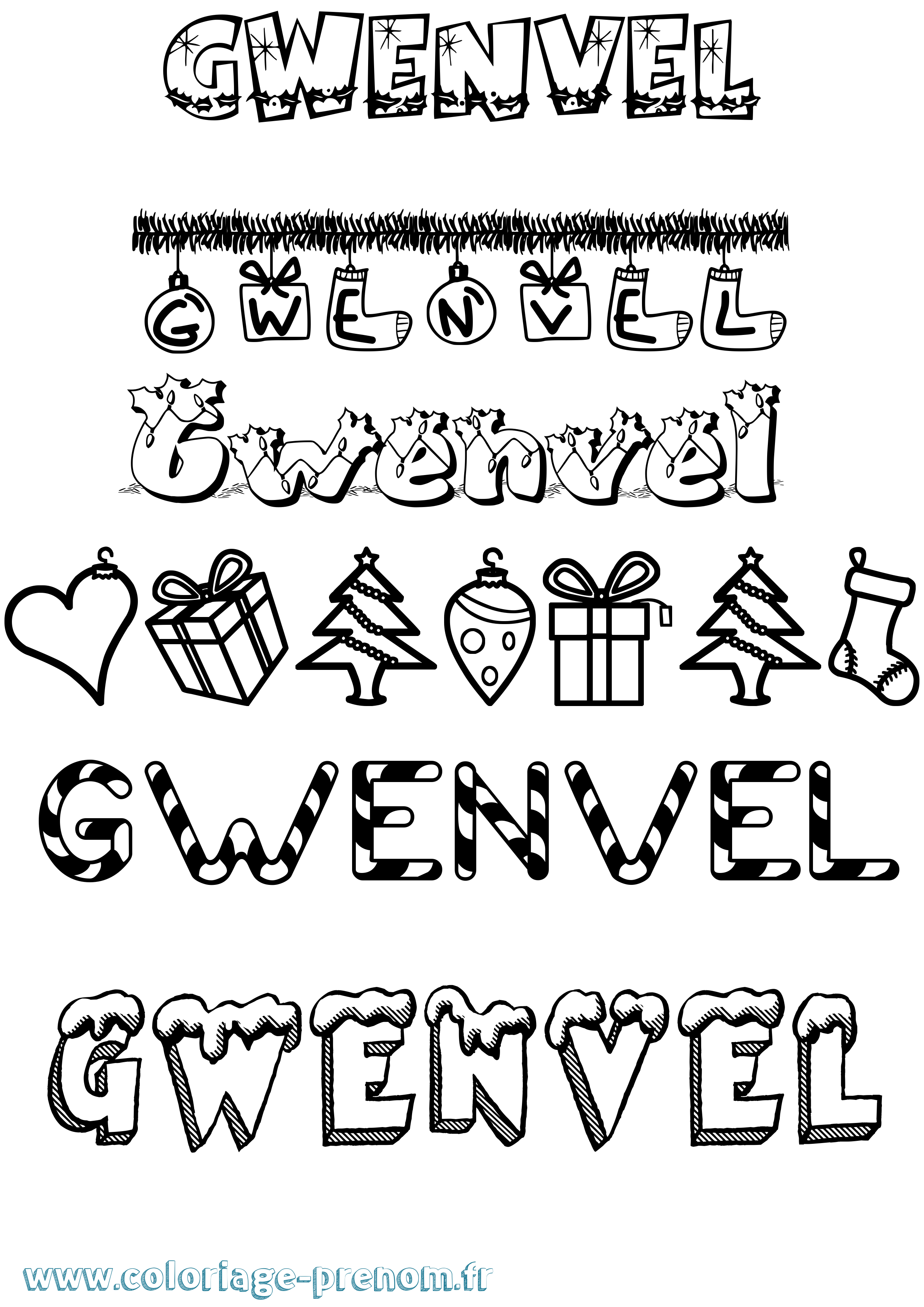 Coloriage Gwenvel Noël Coloriage prénom Gwenvel Noël