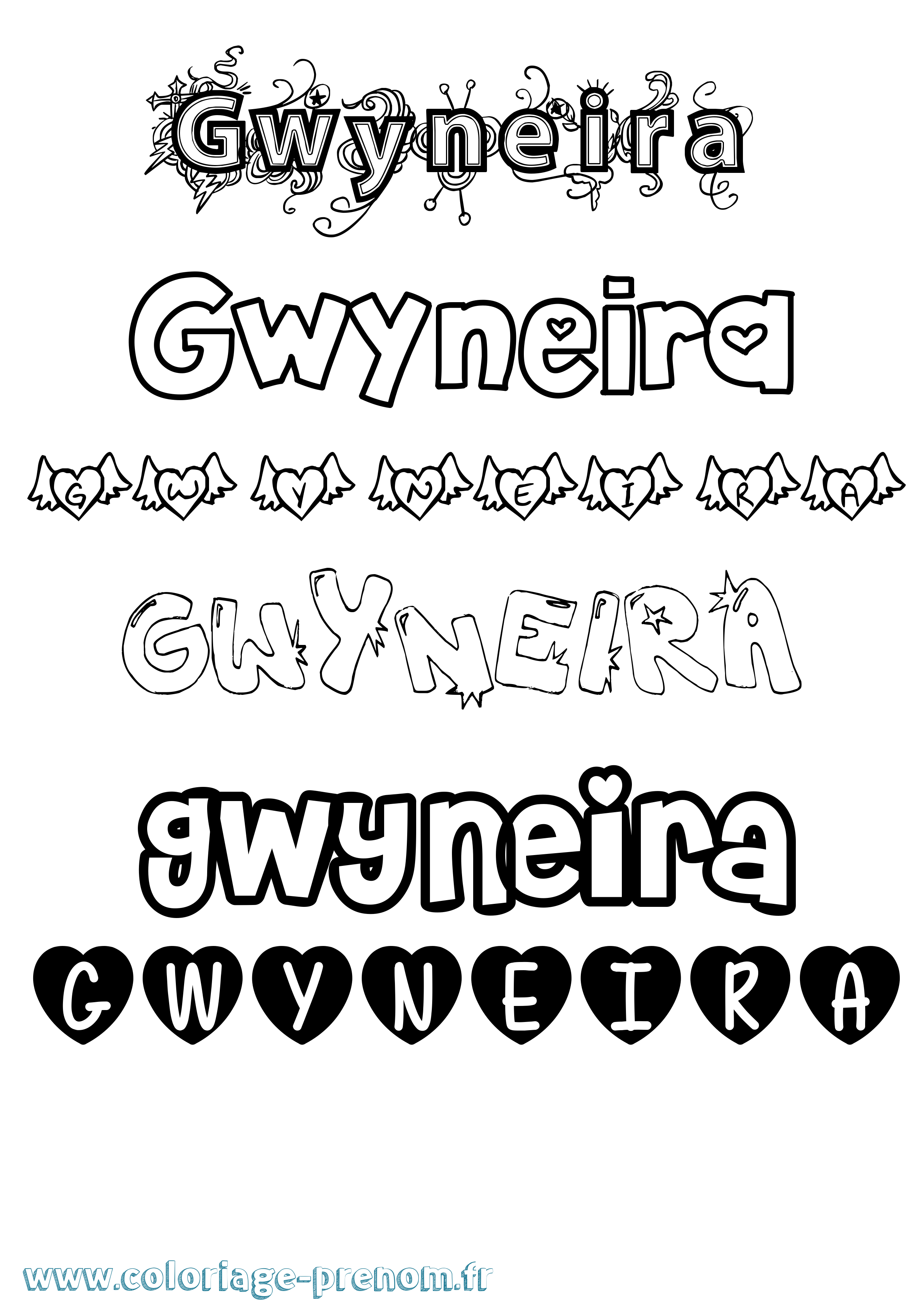 Coloriage Gwyneira Girly Coloriage prénom Gwyneira Girly