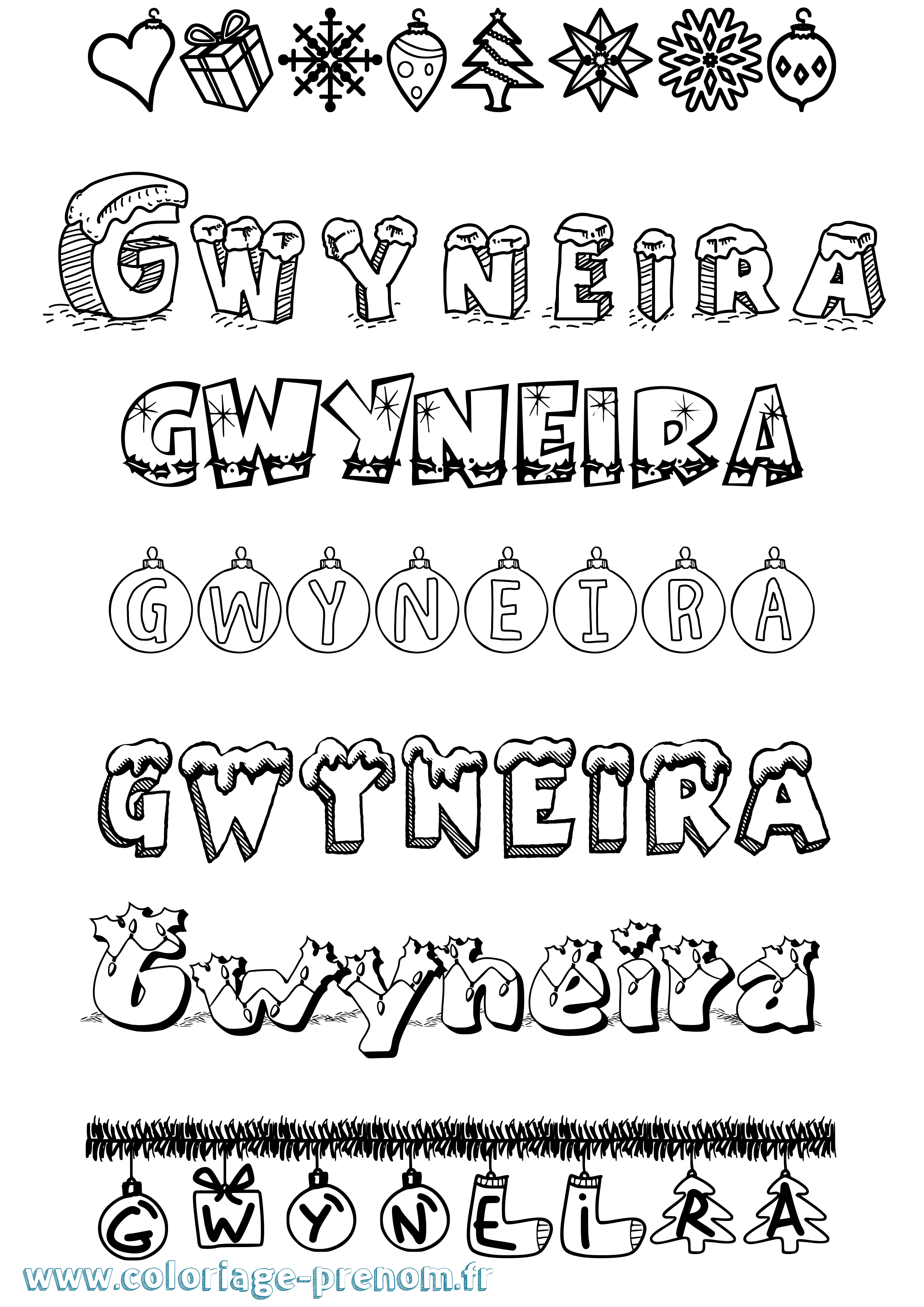Coloriage Gwyneira Noël Coloriage prénom Gwyneira Noël