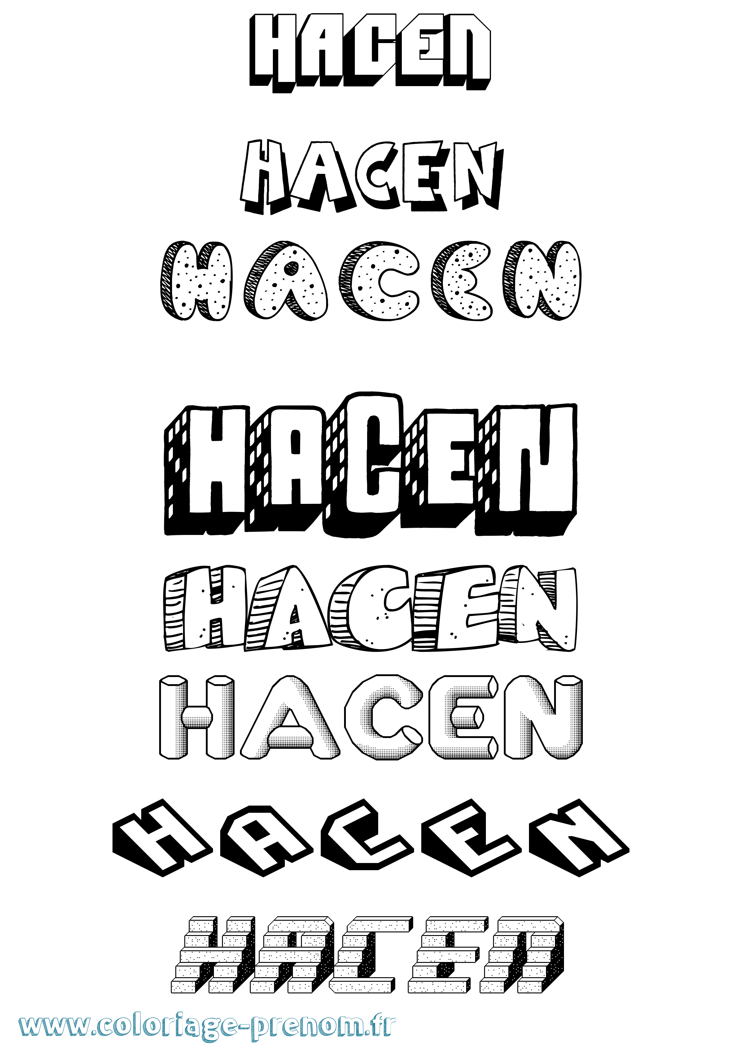 Coloriage Hacen Effet 3D Coloriage prénom Hacen Effet 3D