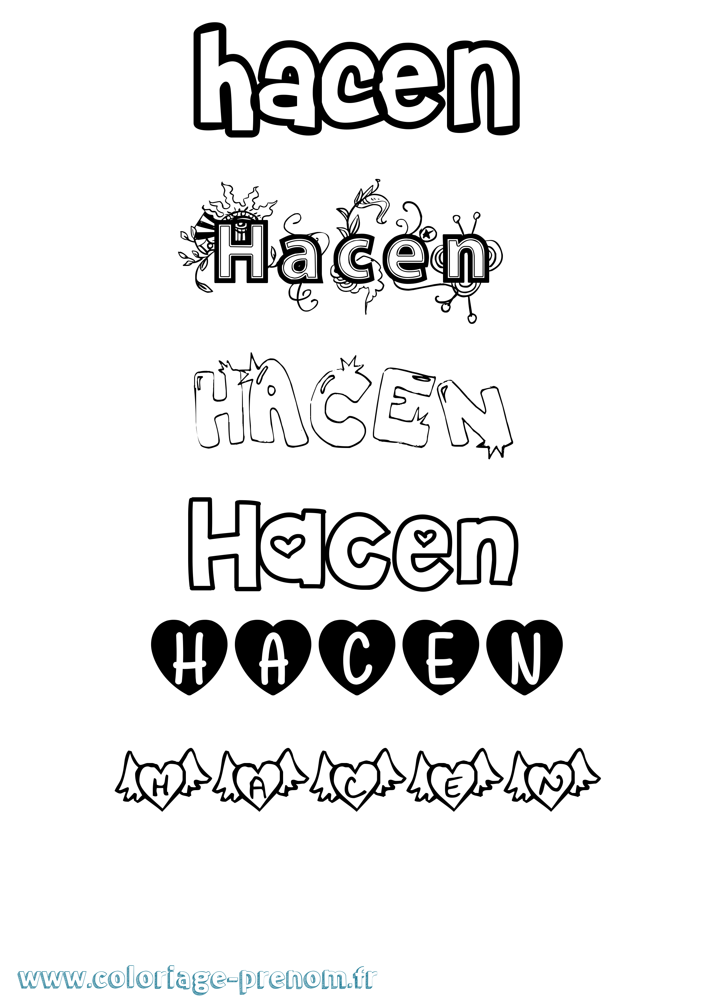 Coloriage Hacen Girly Coloriage prénom Hacen Girly