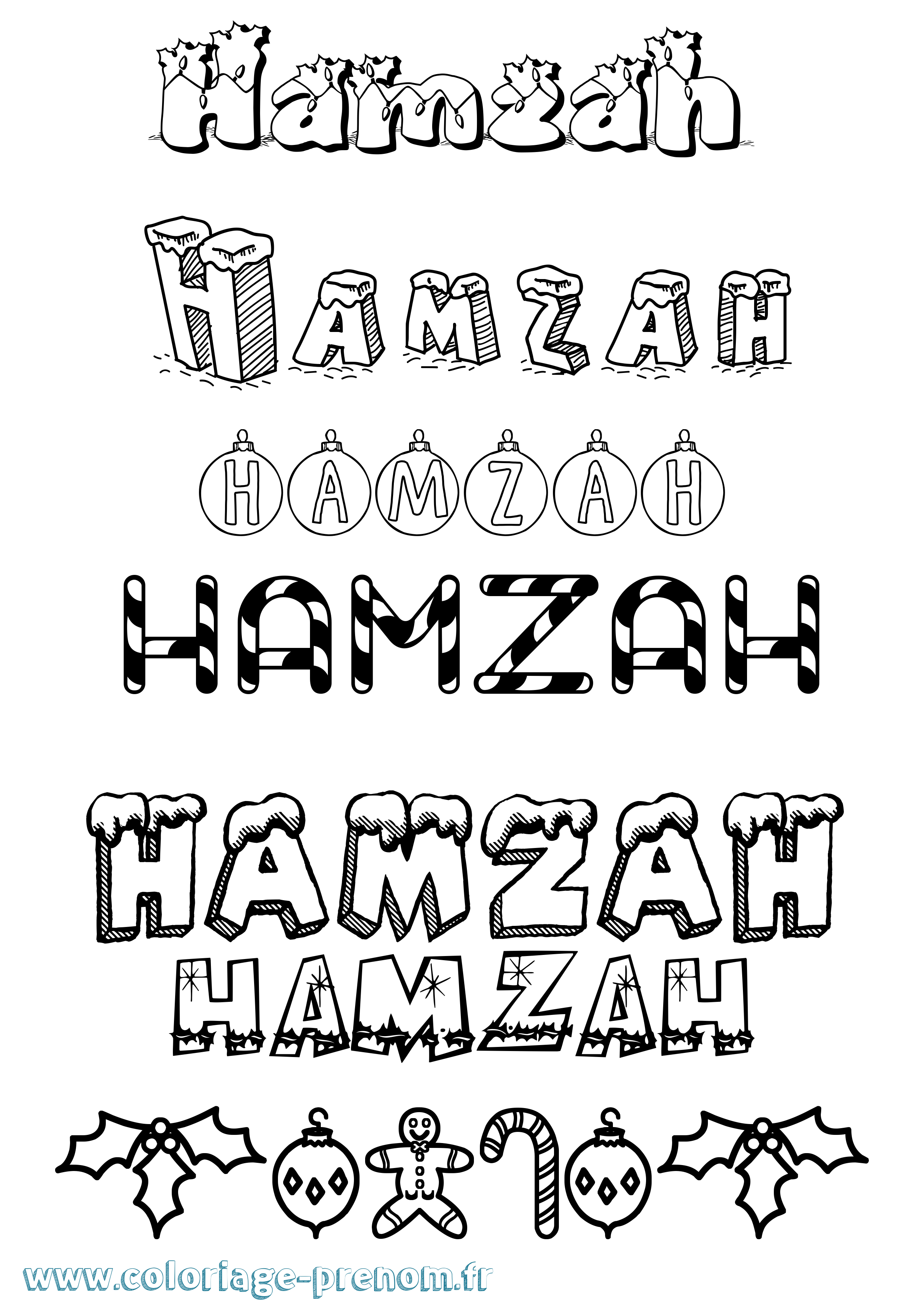 Coloriage Hamzah Noël Coloriage prénom Hamzah Noël