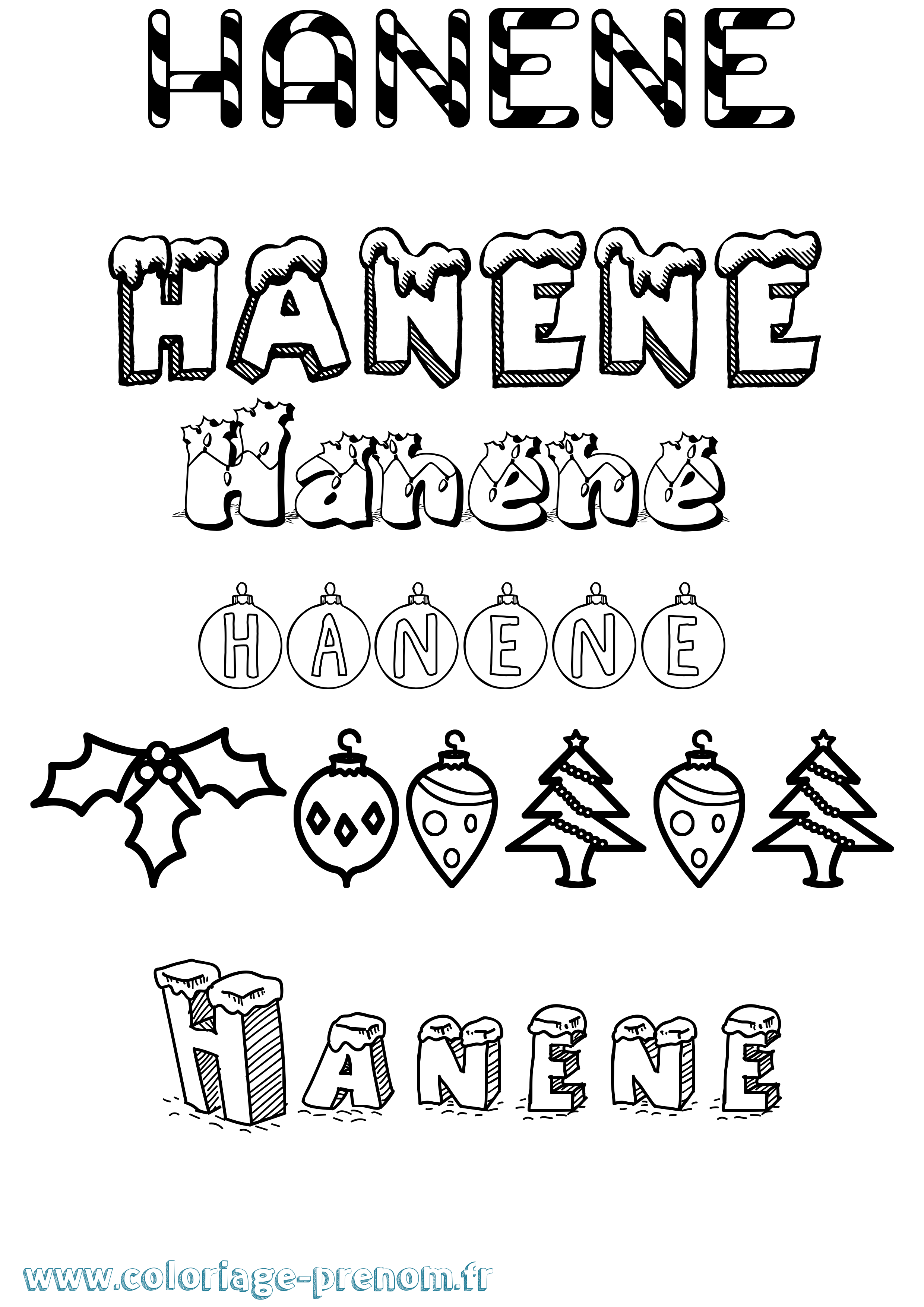 Coloriage Hanene Noël Coloriage prénom Hanene Noël