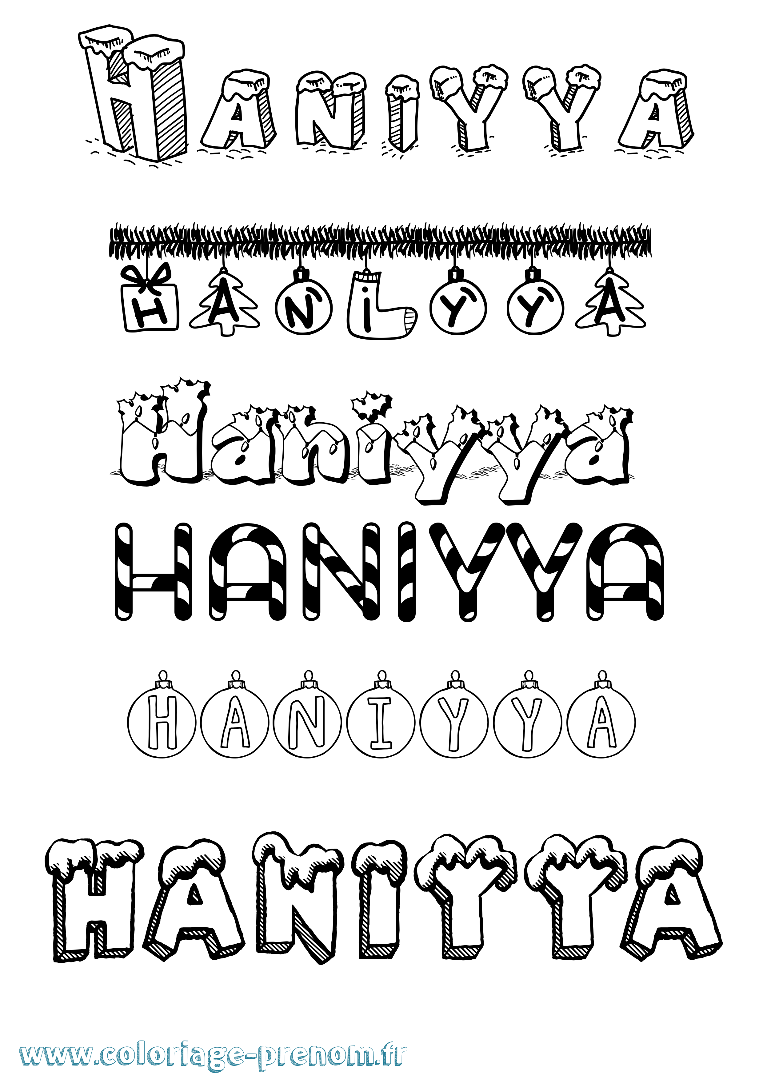 Coloriage Haniyya Noël Coloriage prénom Haniyya Noël