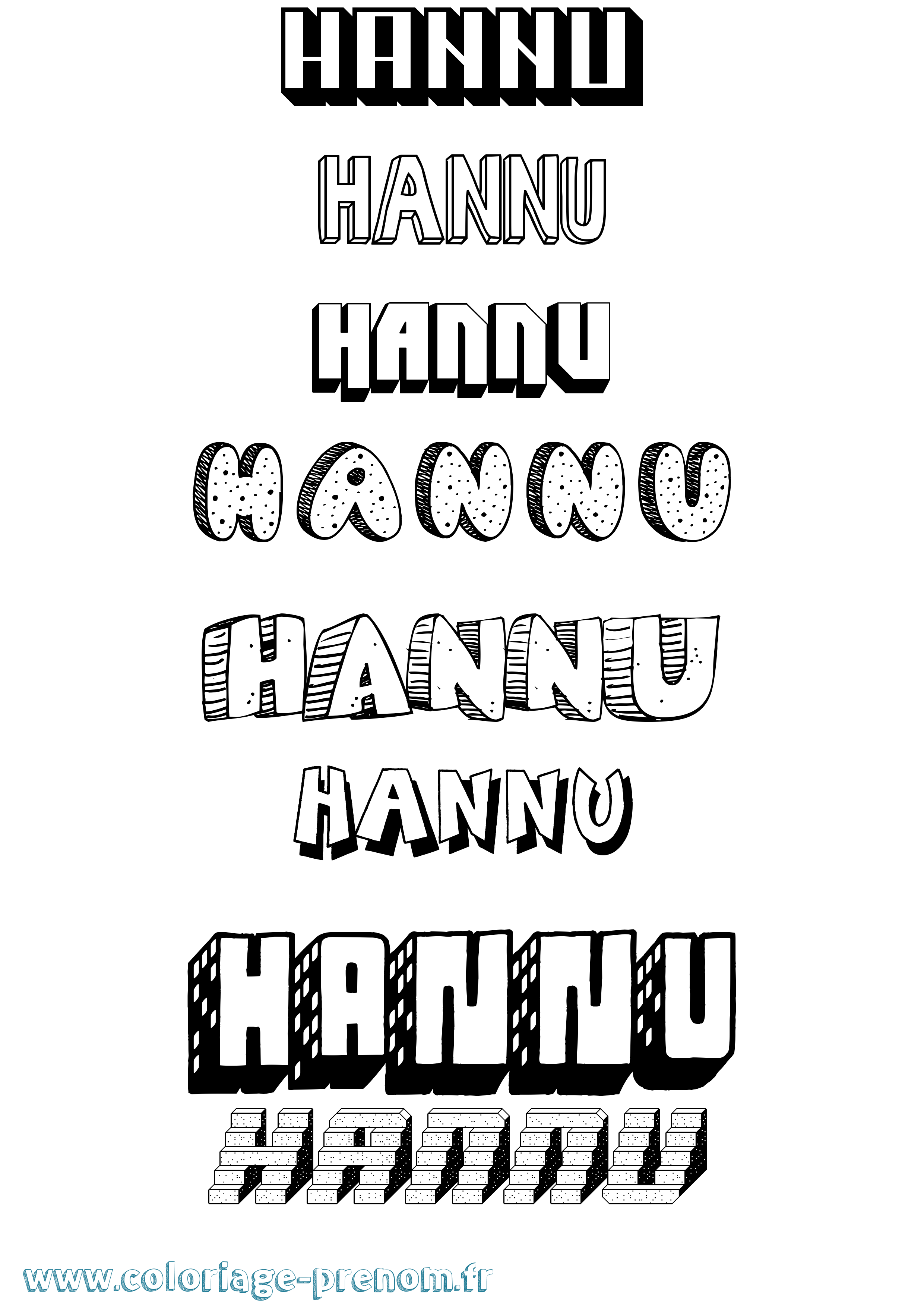 Coloriage Hannu Effet 3D Coloriage prénom Hannu Effet 3D