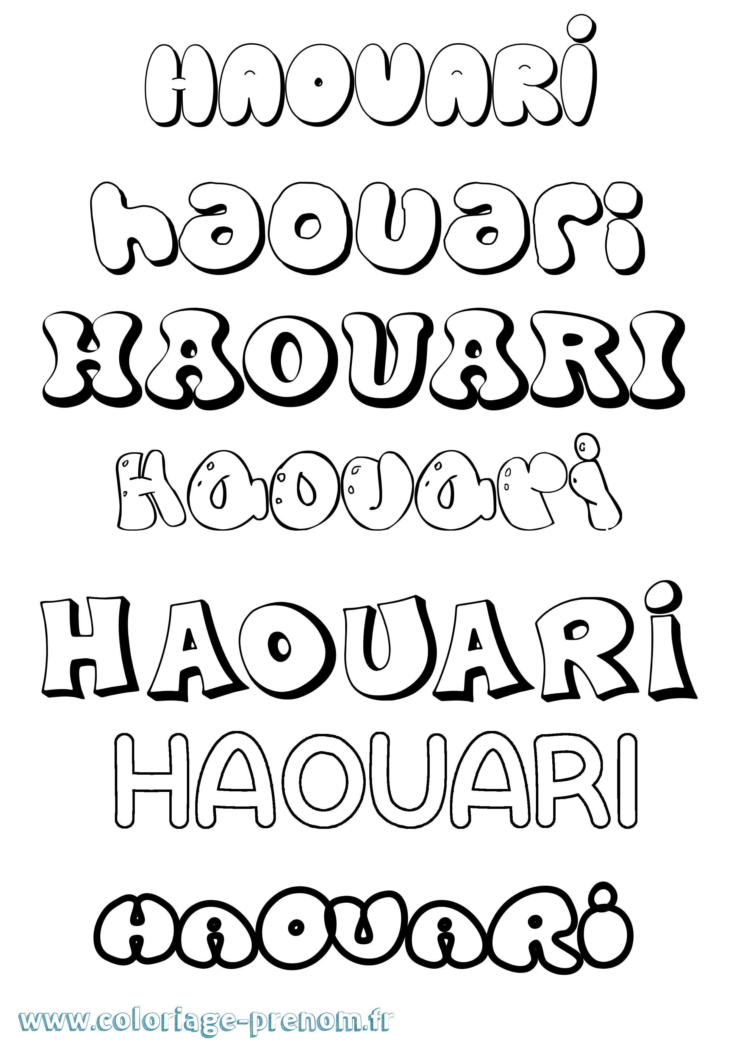 Coloriage Haouari Bubble Coloriage prénom Haouari Bubble
