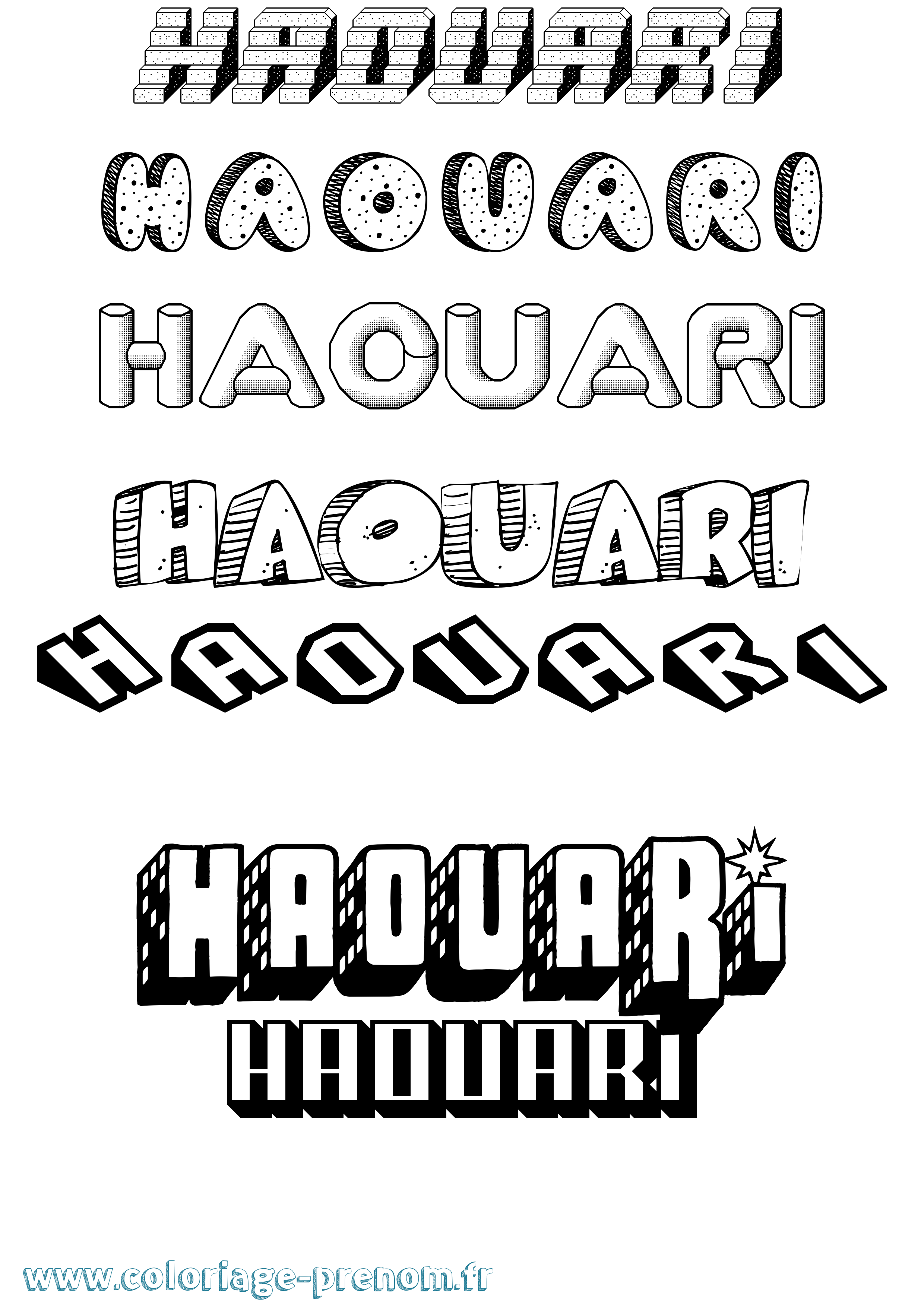 Coloriage Haouari Effet 3D Coloriage prénom Haouari Effet 3D