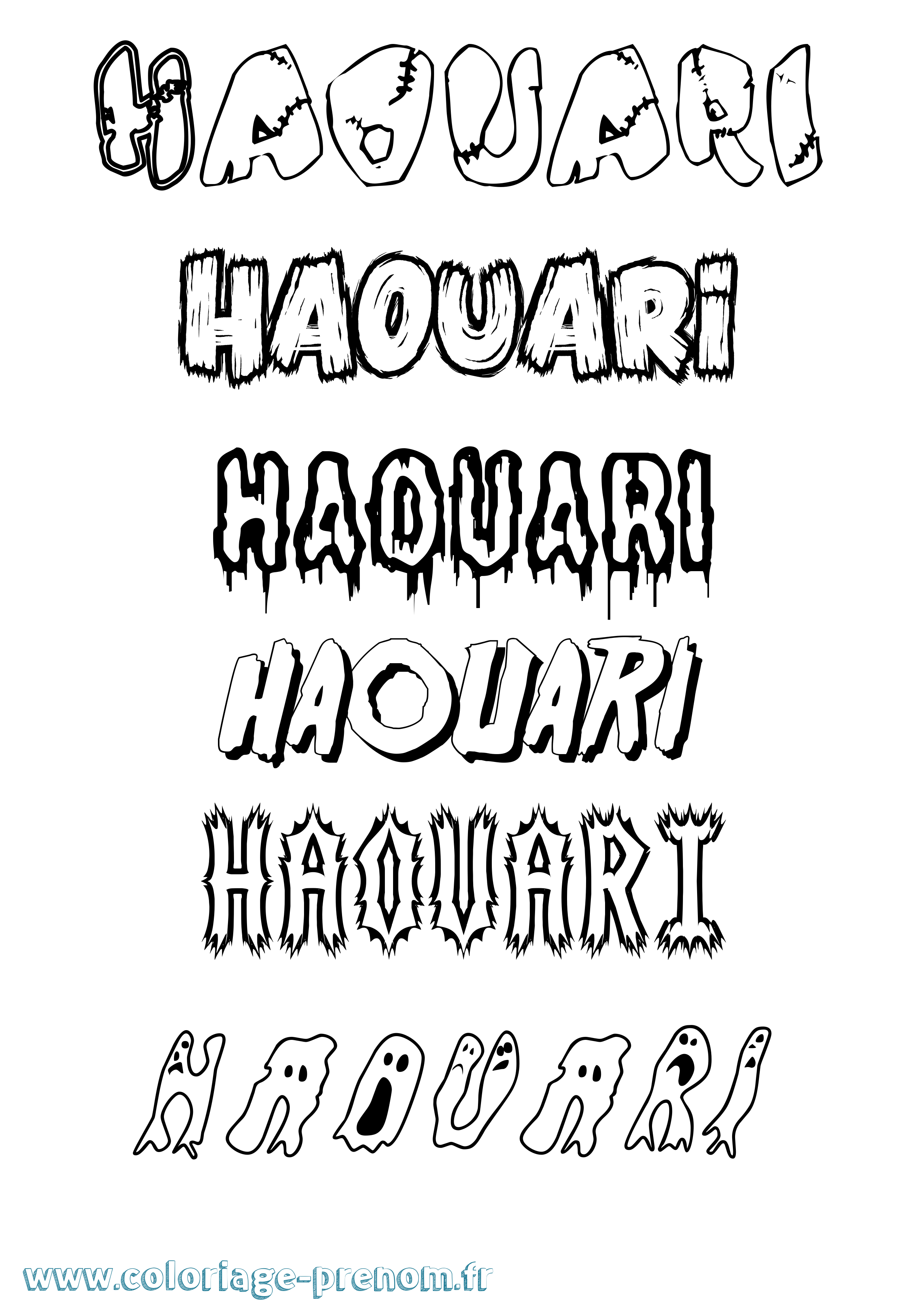 Coloriage Haouari Frisson Coloriage prénom Haouari Frisson