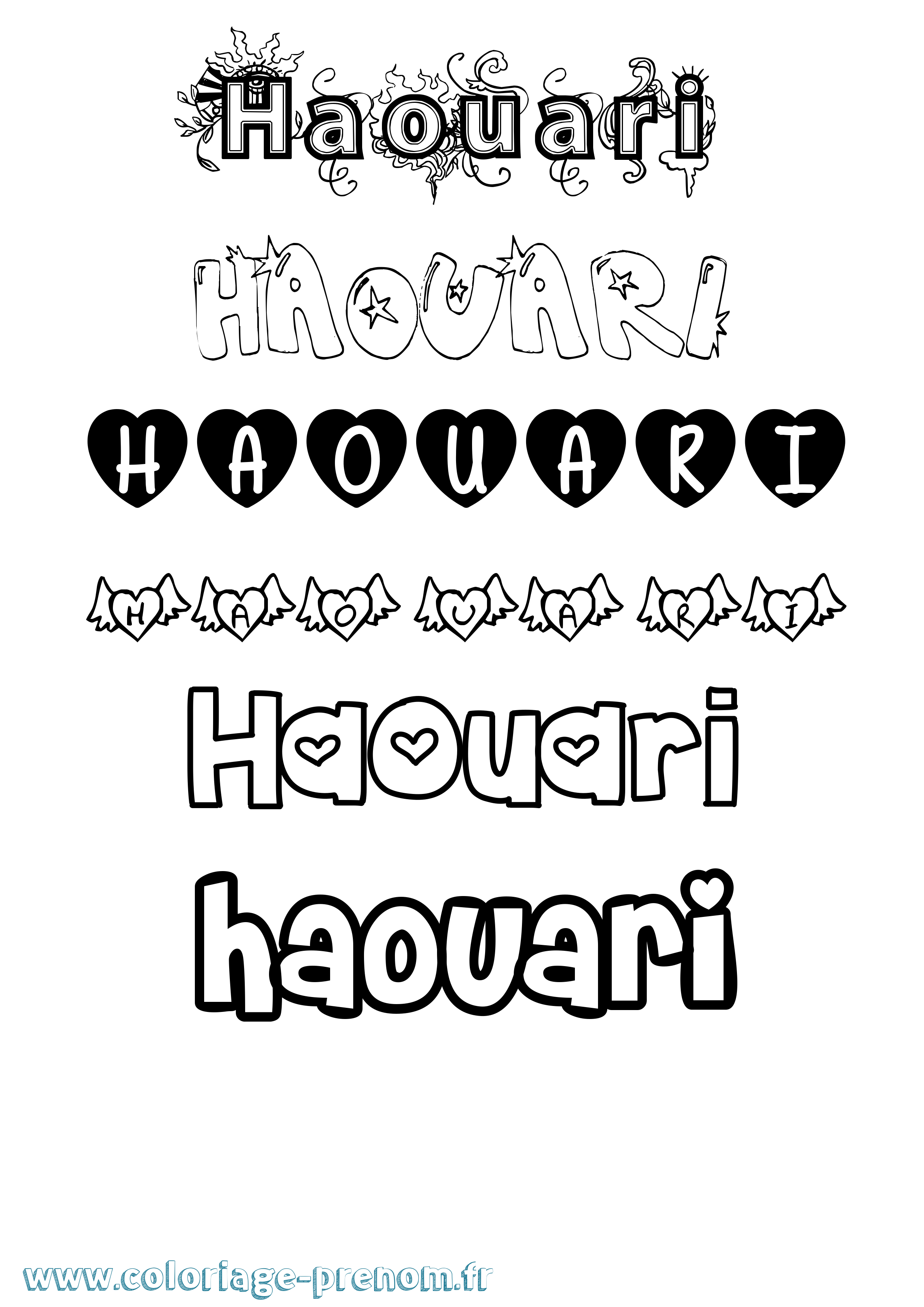 Coloriage Haouari Girly Coloriage prénom Haouari Girly