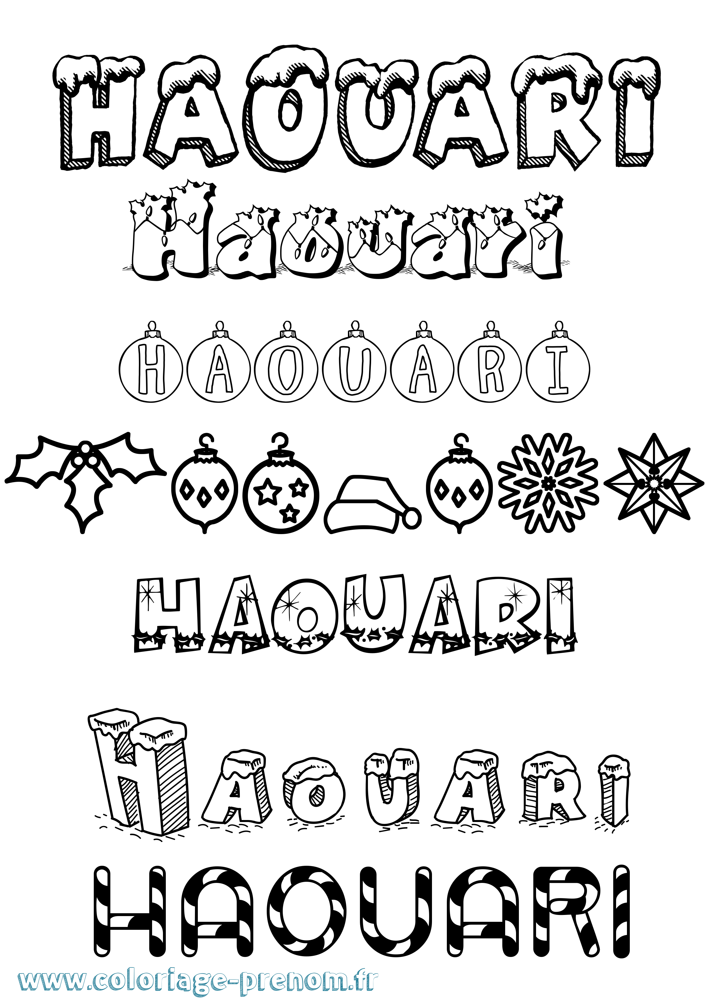 Coloriage Haouari Noël Coloriage prénom Haouari Noël