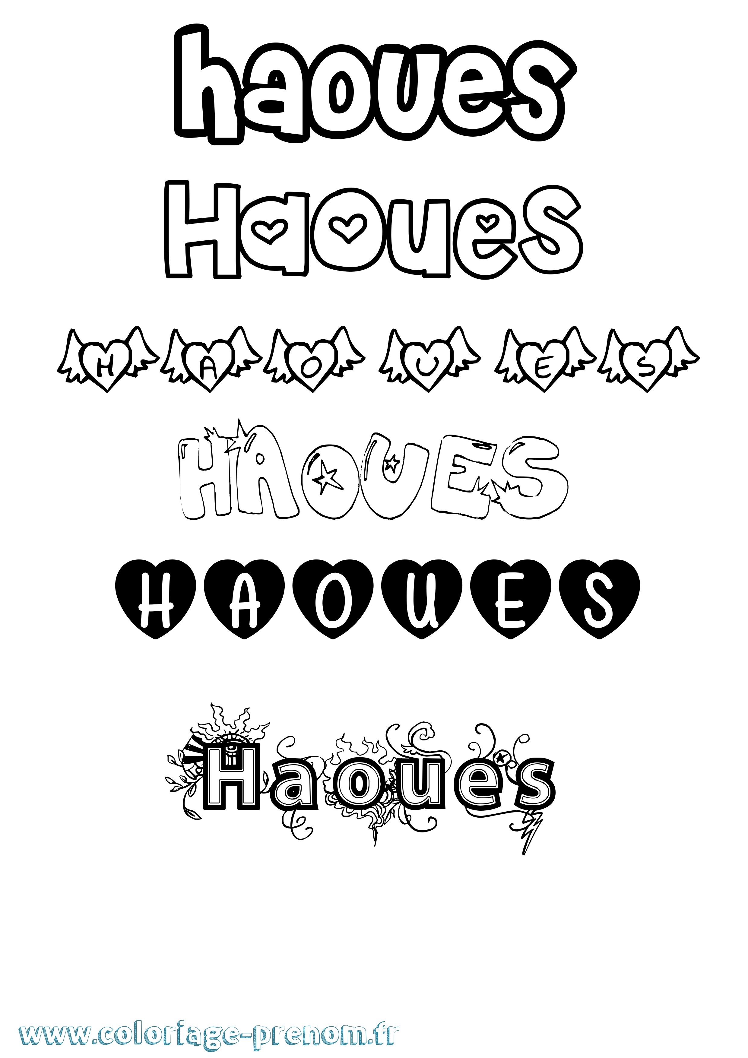 Coloriage Haoues Girly Coloriage prénom Haoues Girly