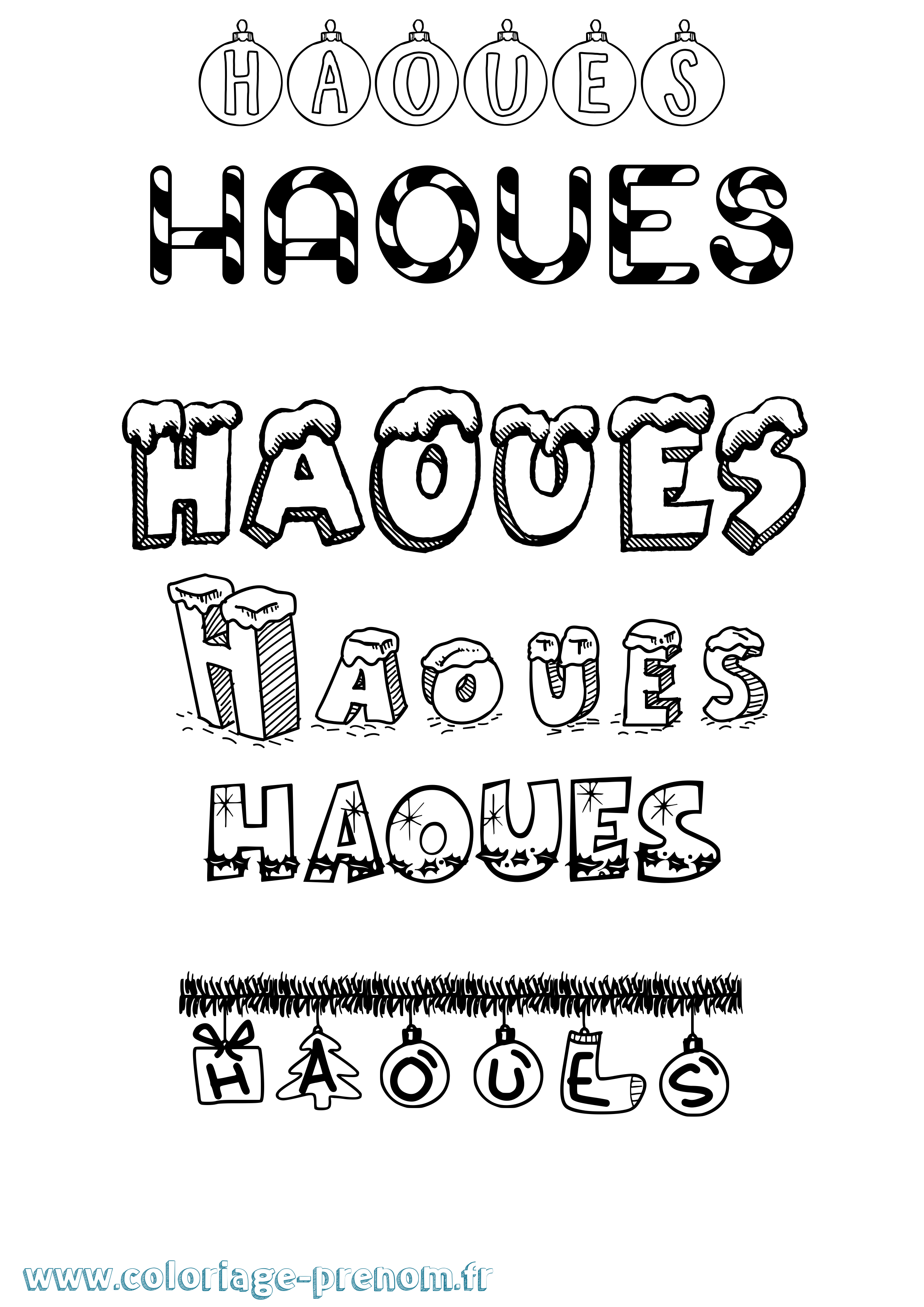 Coloriage Haoues Noël Coloriage prénom Haoues Noël