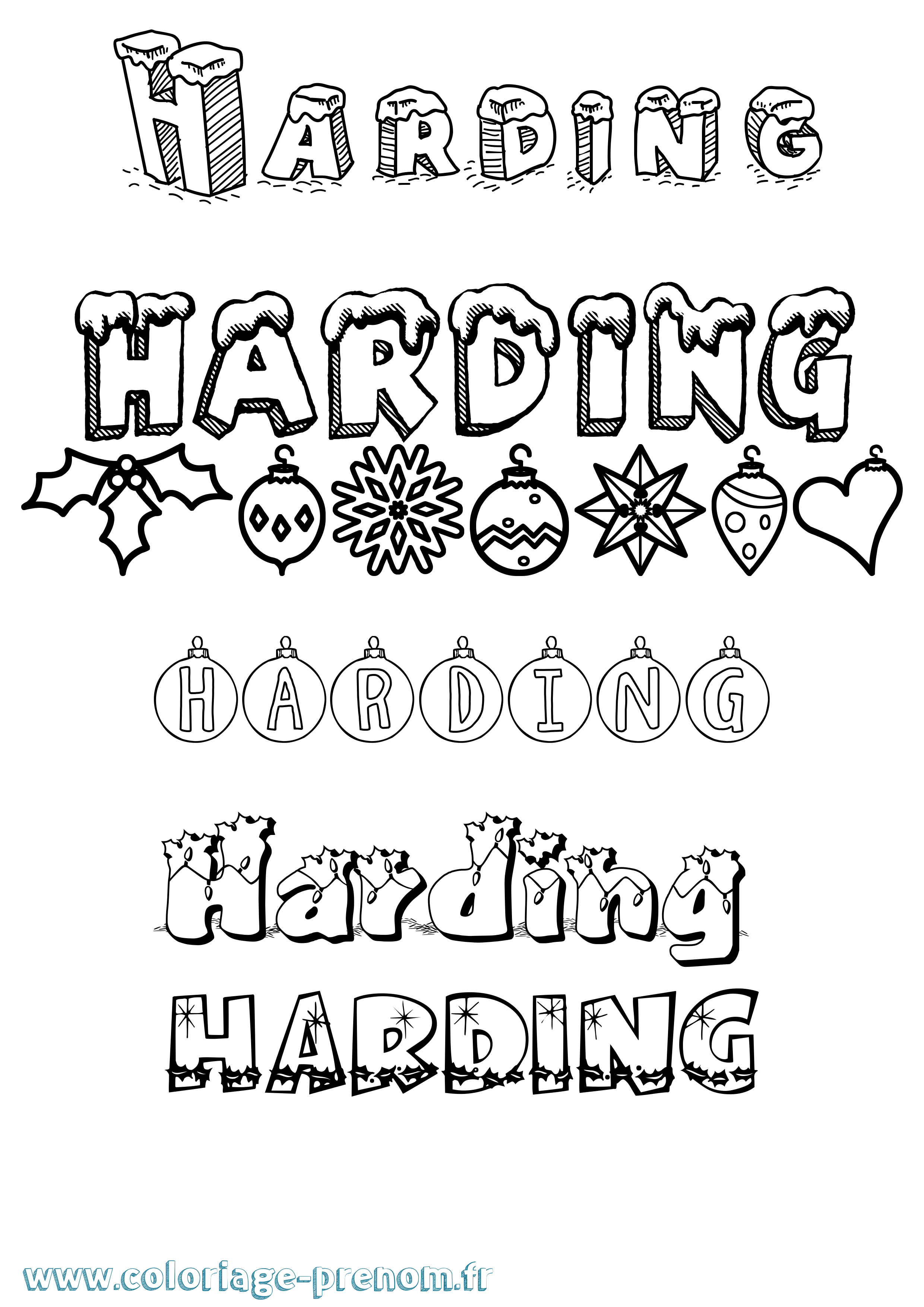 Coloriage Harding Noël Coloriage prénom Harding Noël