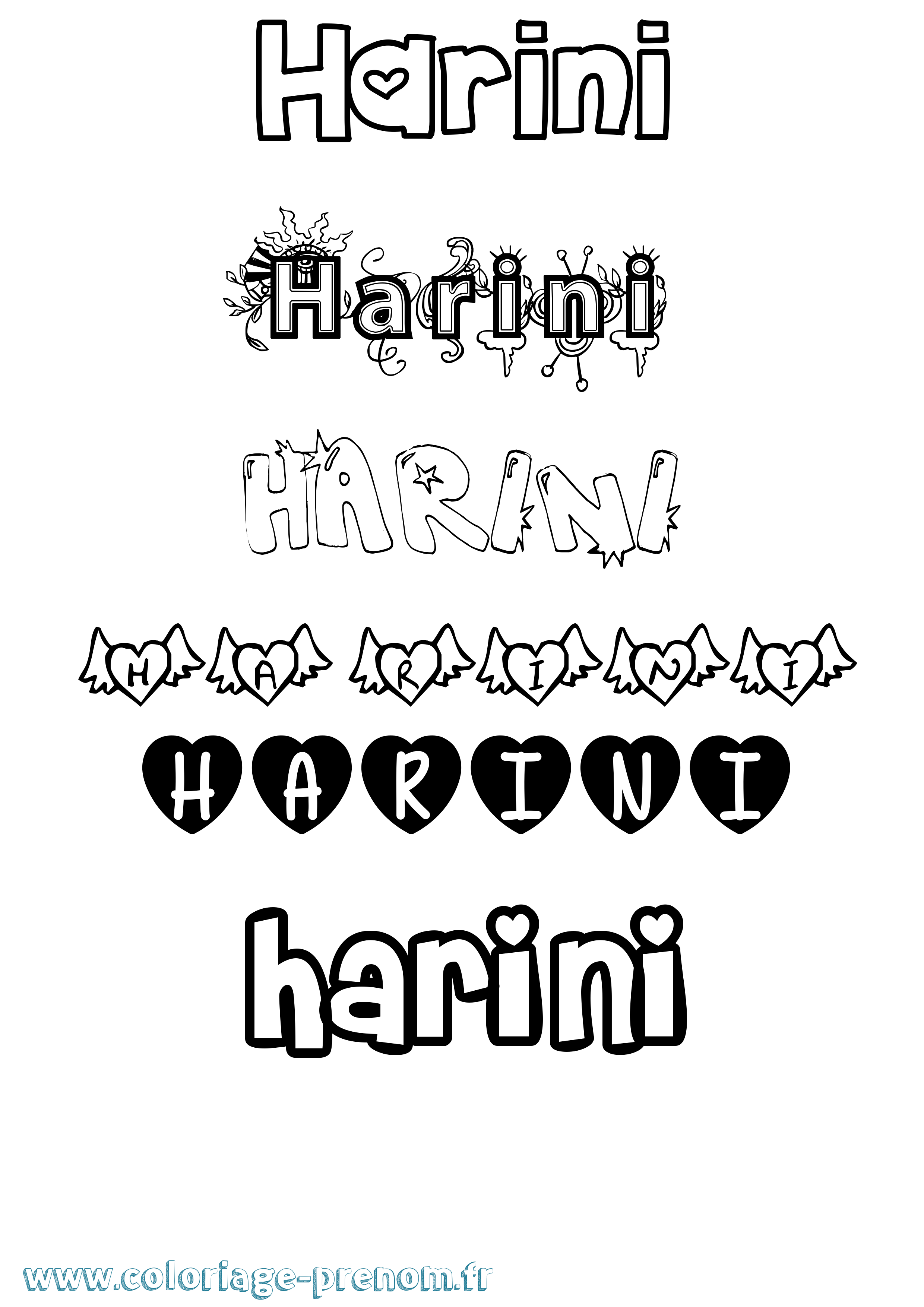 Coloriage Harini Girly Coloriage prénom Harini Girly