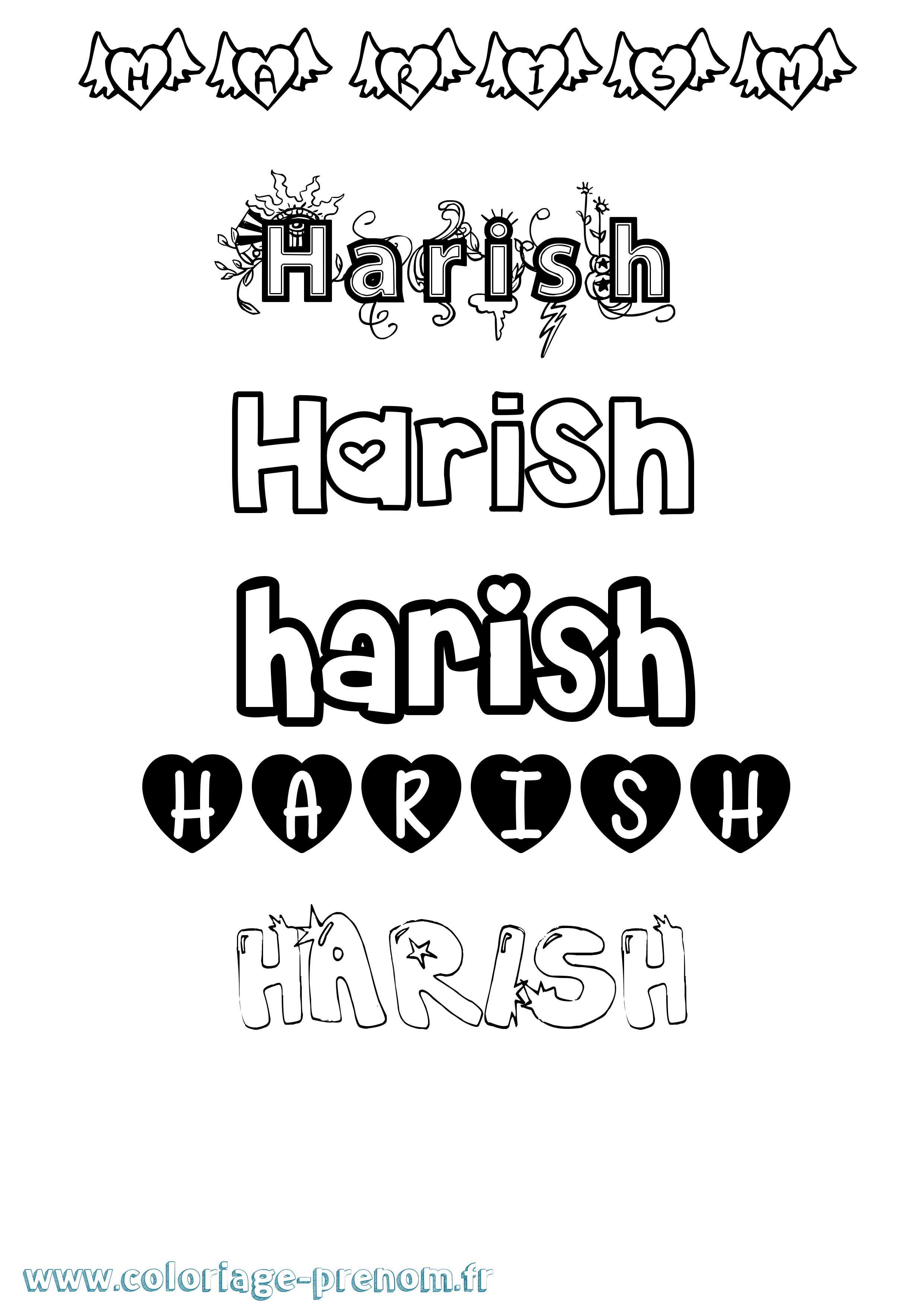 Coloriage Harish Girly Coloriage prénom Harish Girly